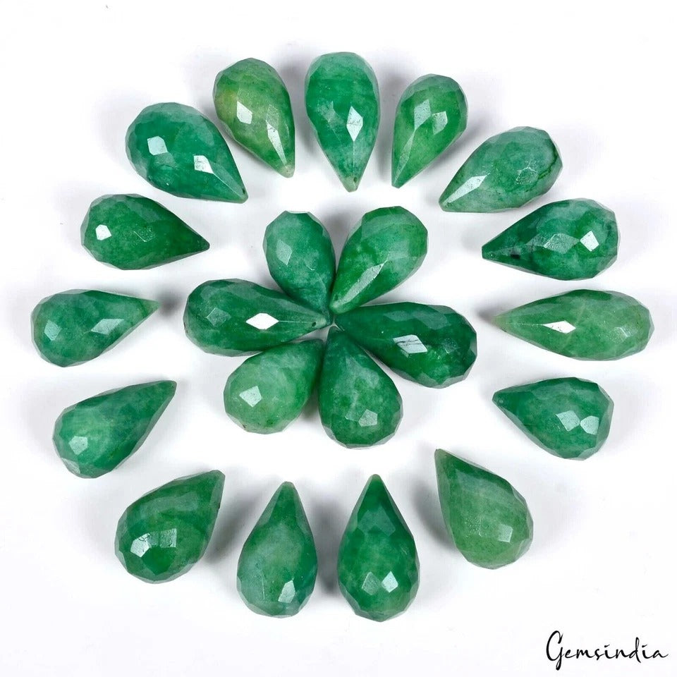 830 Cts/21Pc Natural Green Emerald Pear Checker Cut Loose Drilled Briolette Gems