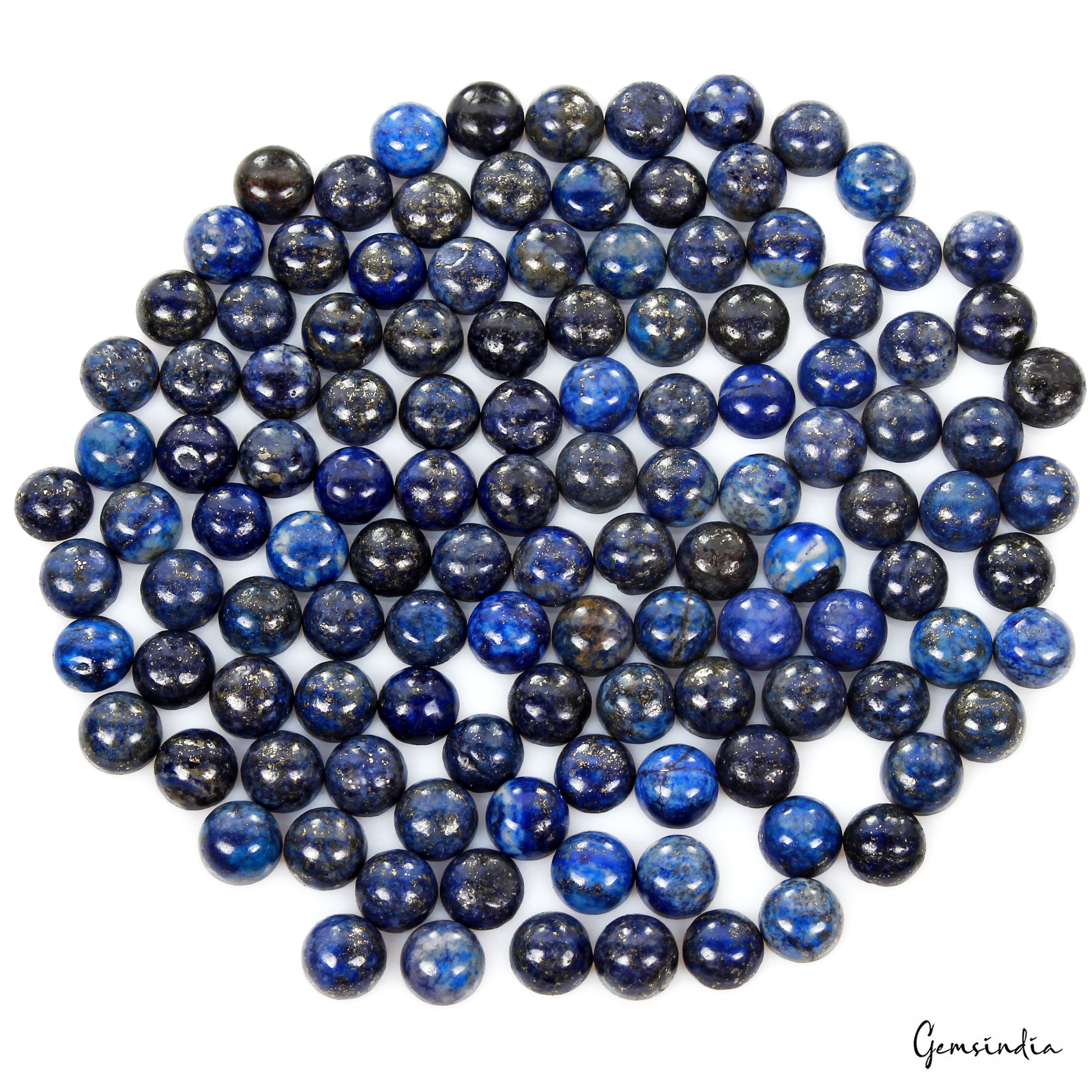 120 Pc Natural Blue Lapis Lazuli Loose 7-8mm Round Cab Gemstones Lot For Jewelry