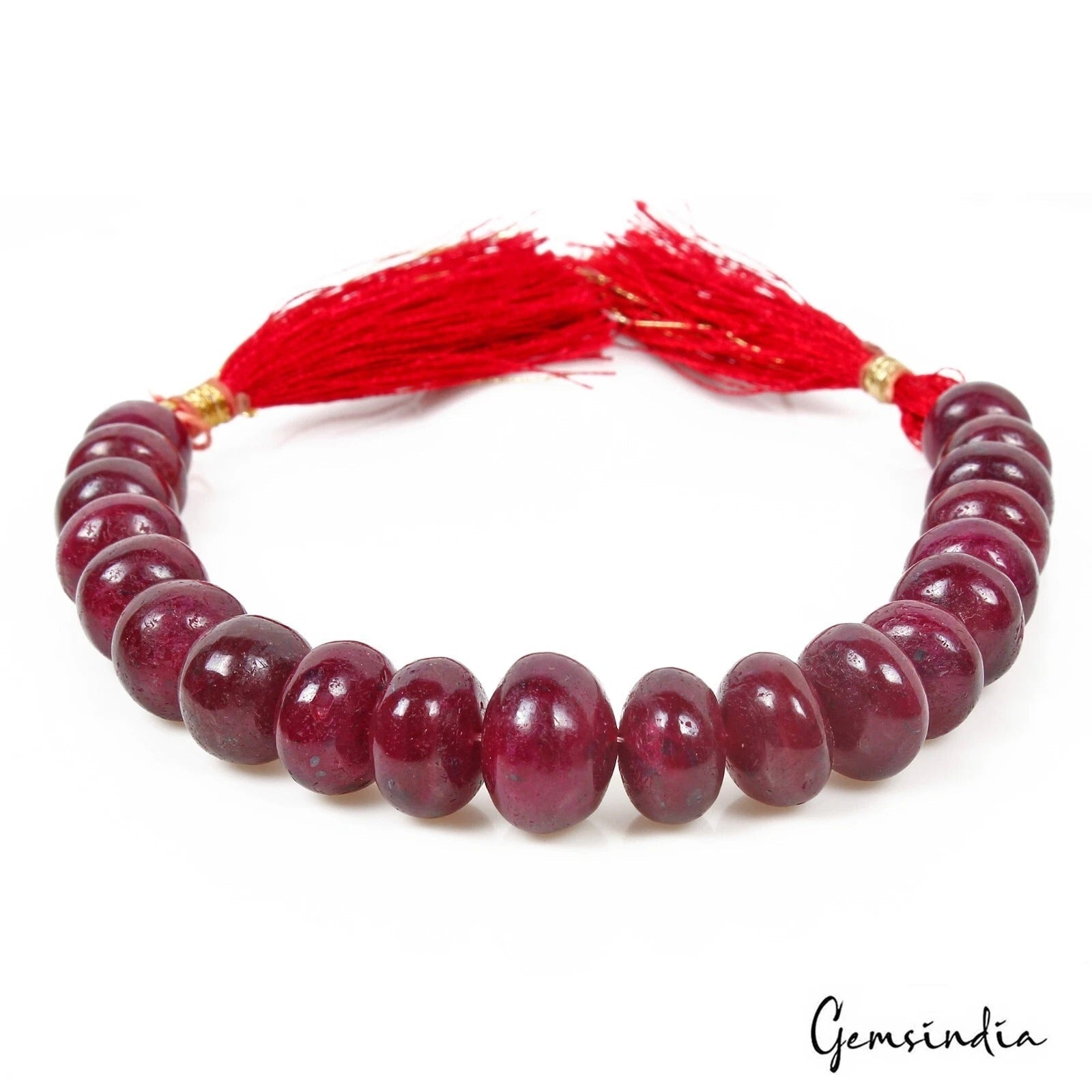 300 Cts/20 Pcs Natural Dark Red Ruby Gems Round Cab Loose Drill Beads Strand 7"
