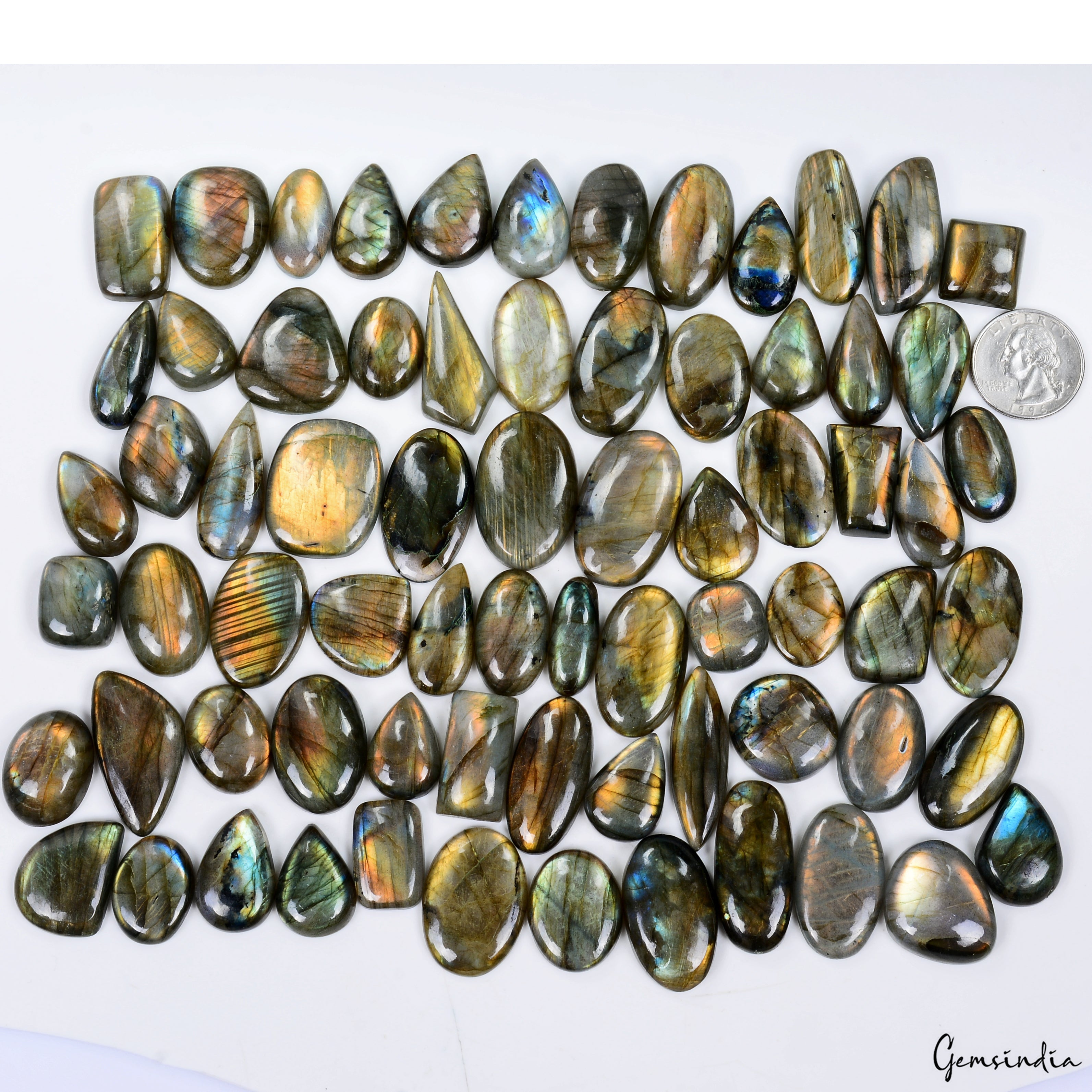 1800 Cts/71 Pcs Natural Untreated Multi Shine Labradorite Mix Cab Loose Gems Lot