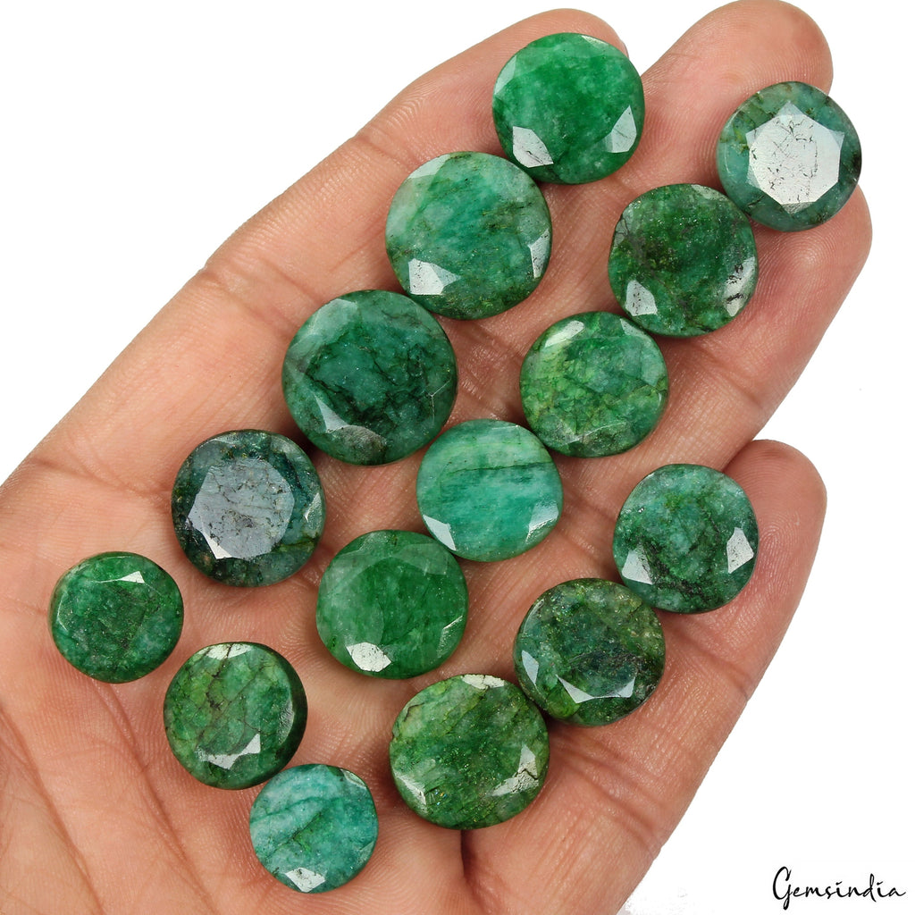15 Pcs Natural Green Emerald Round Cut Loose 13-18mm Gemstones, Brazil ~ 210 Cts