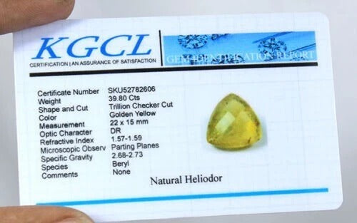 39.80 Ct Natural Yellow Untreated Beryl Heliodor Trillion Cut Certified Gemstone
