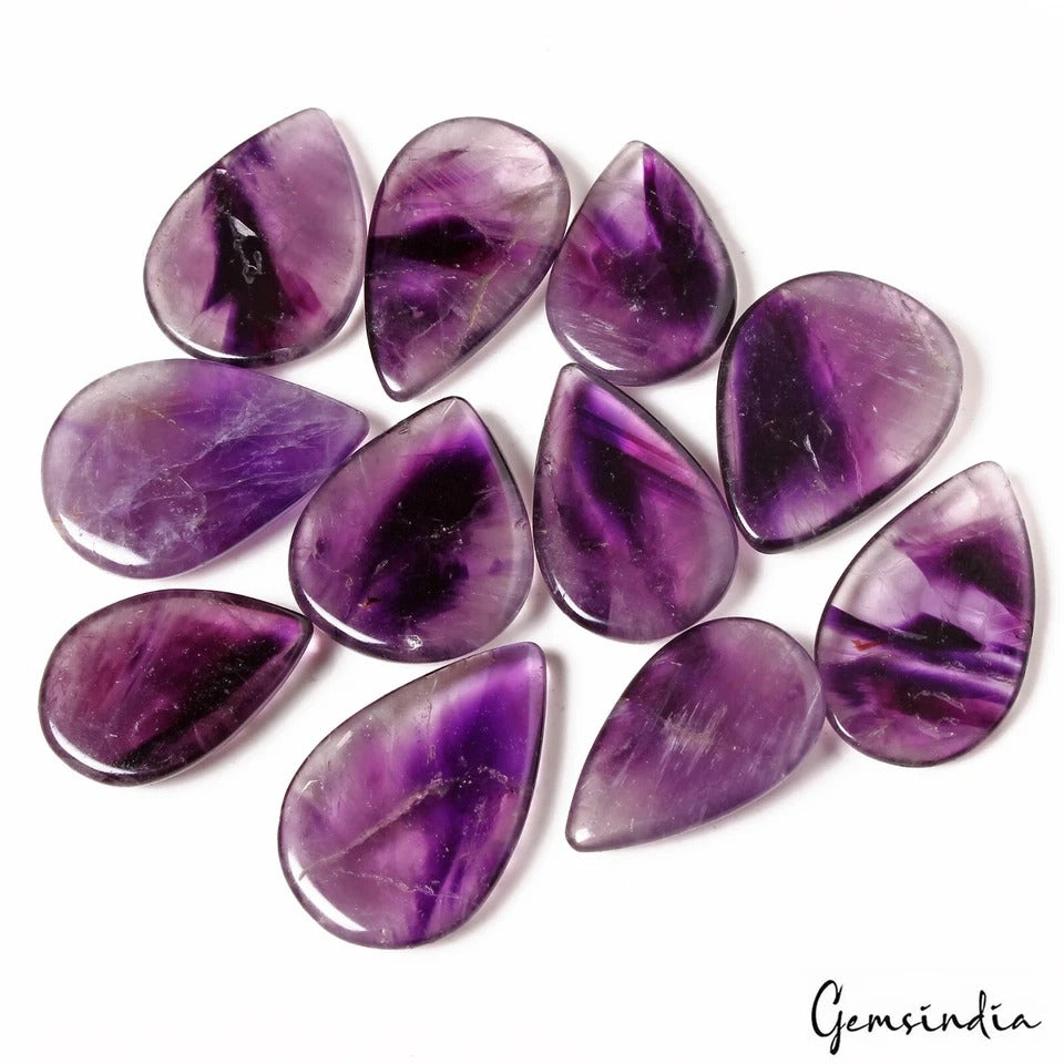 450 Cts Natural Untreated Purple Amethyst Pear Cab Loose Gemstones Lot ~12 Pcs