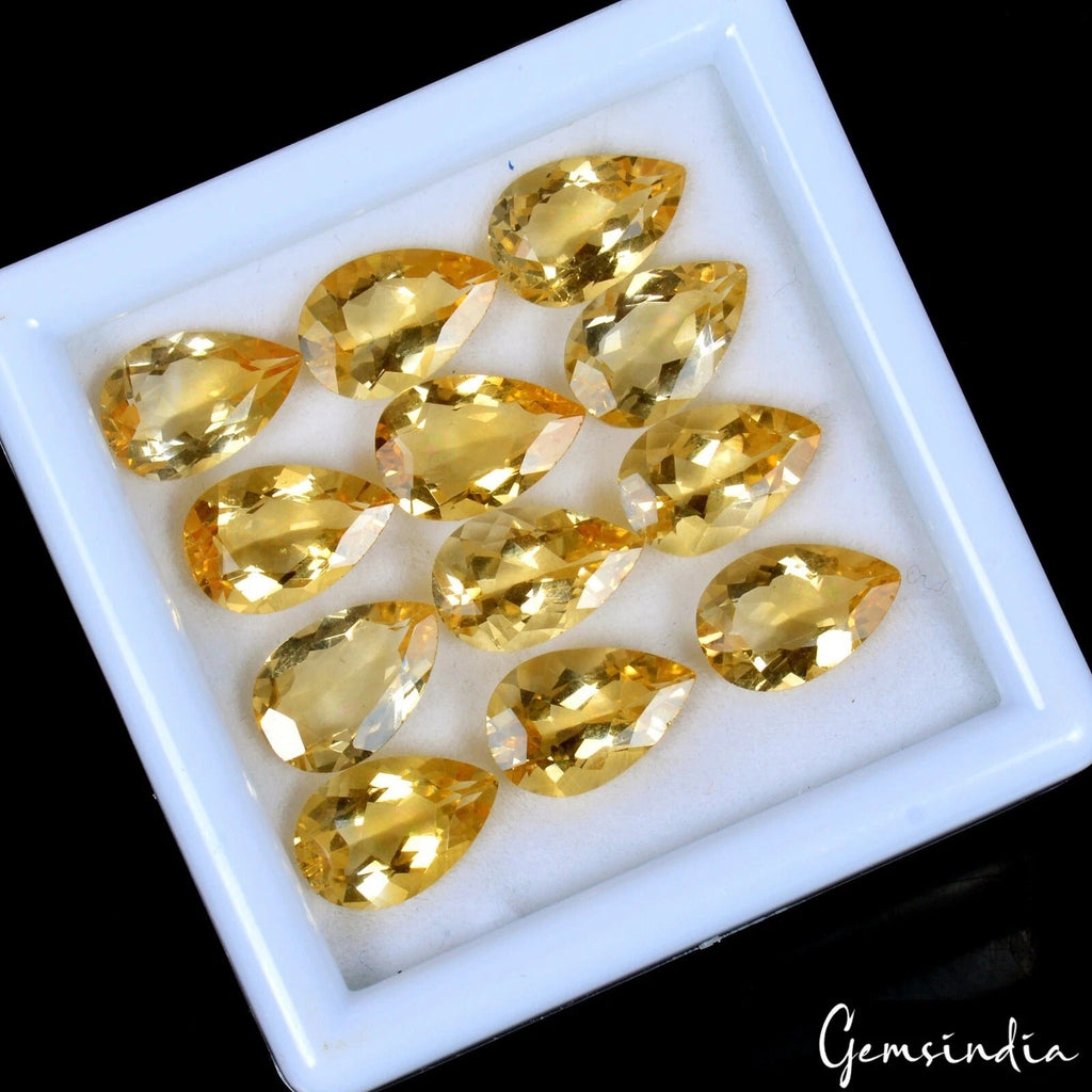32.90 Ct Natural Untreated Citrine Pear Faceted Ring Size Loose Gems Lot 12 Pcs