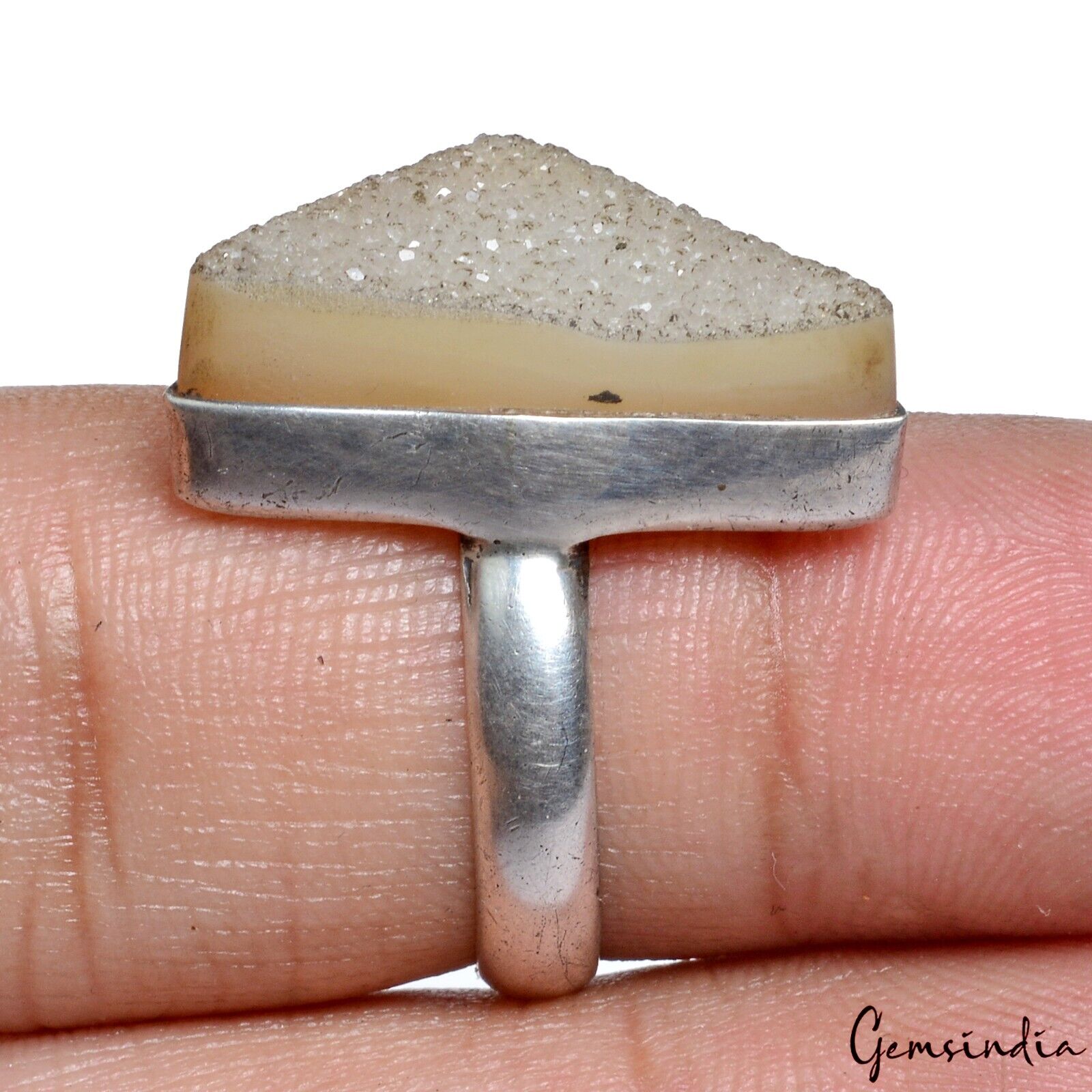5.59 Gm Natural Onyx Druzy Fancy Antique Style 925 Sterling Silver Ring Jewelry