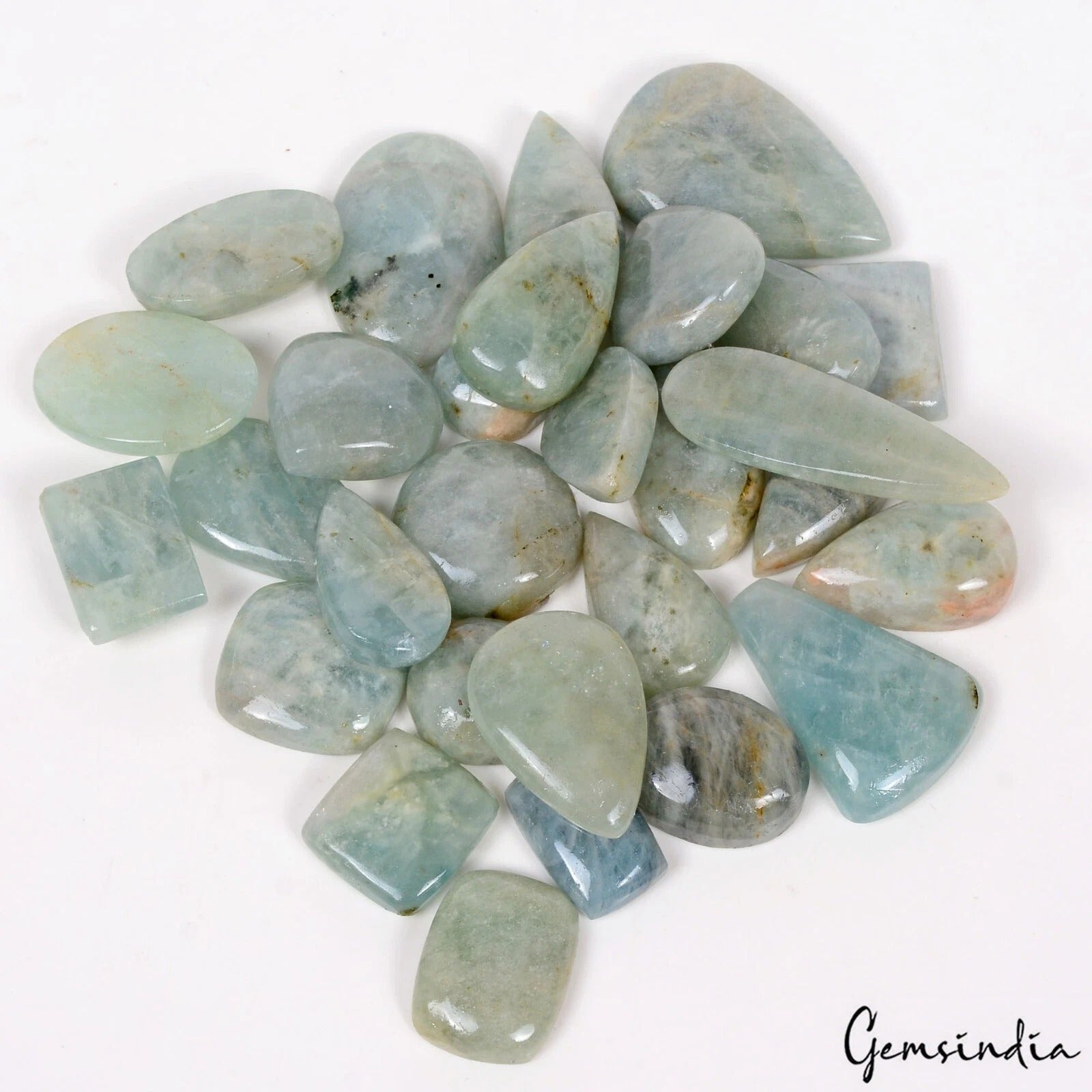 830 Ct. Natural Beryl Aquamarine Blue Green Mix Cabochon Loose 19-44mm Gemstones