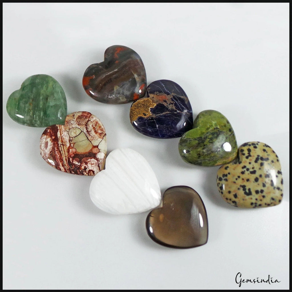 520 Cts/7 Pcs Natural Untreated Multi-Color Heart Cab Loose Gems Lot For Pendant