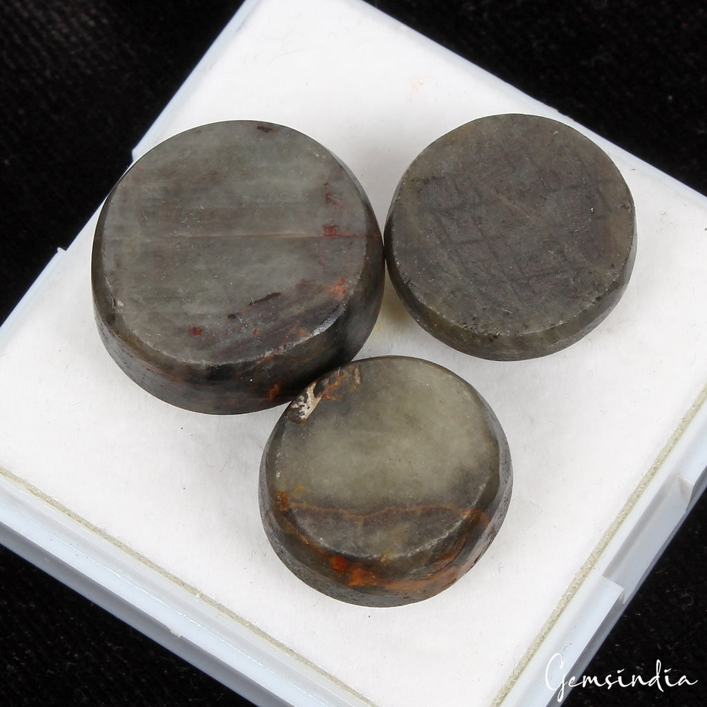 130.30 Ct/3Pcs Natural Untreated Brown Sapphire Round Cab Loose Gems For Jewelry
