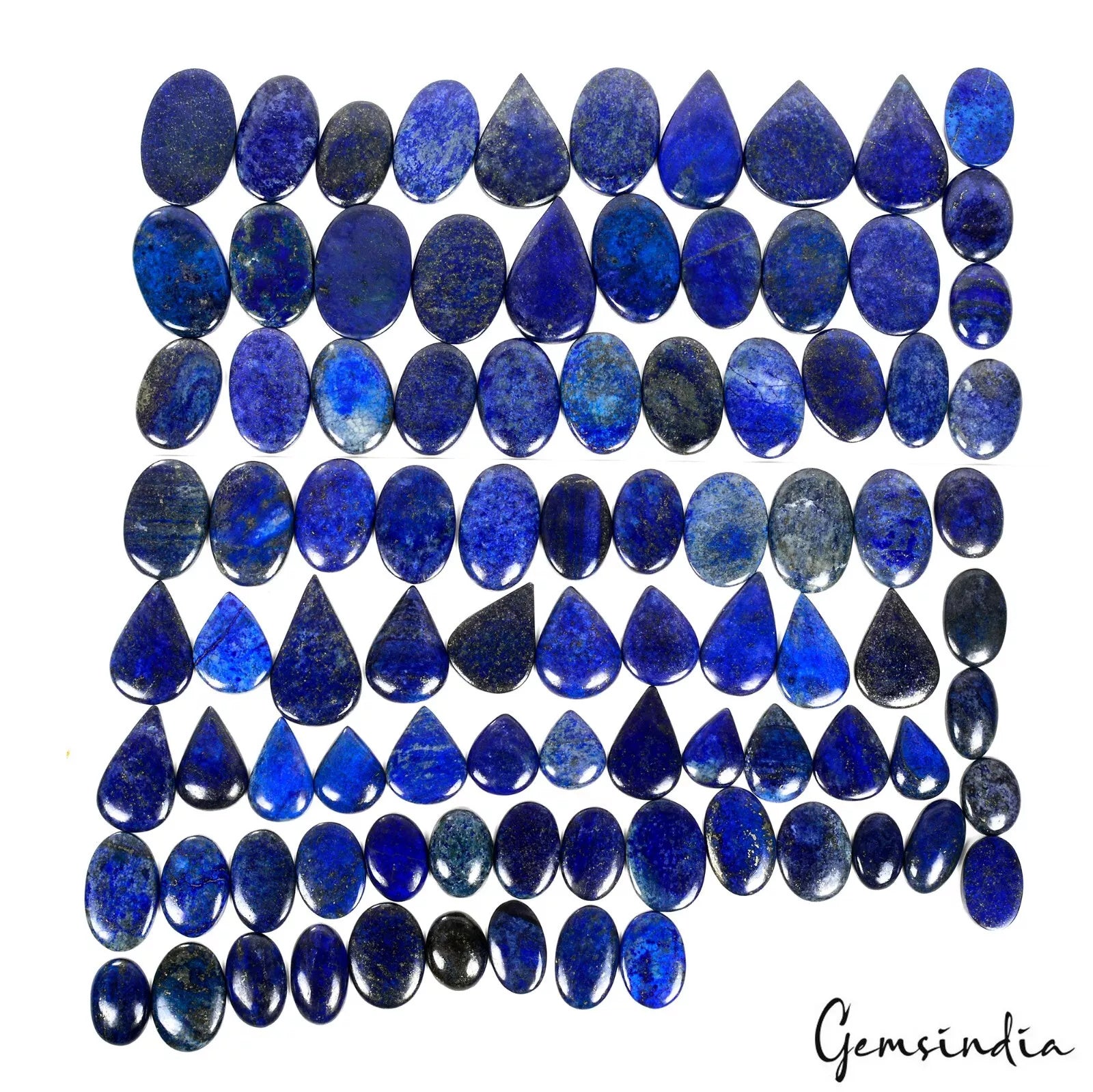 Lapis Lazuli Lot, Cabochon, Color Enhanced, Blue — 91 Pieces, 30mm to 60mm, 6500 Ct, Afghanistan