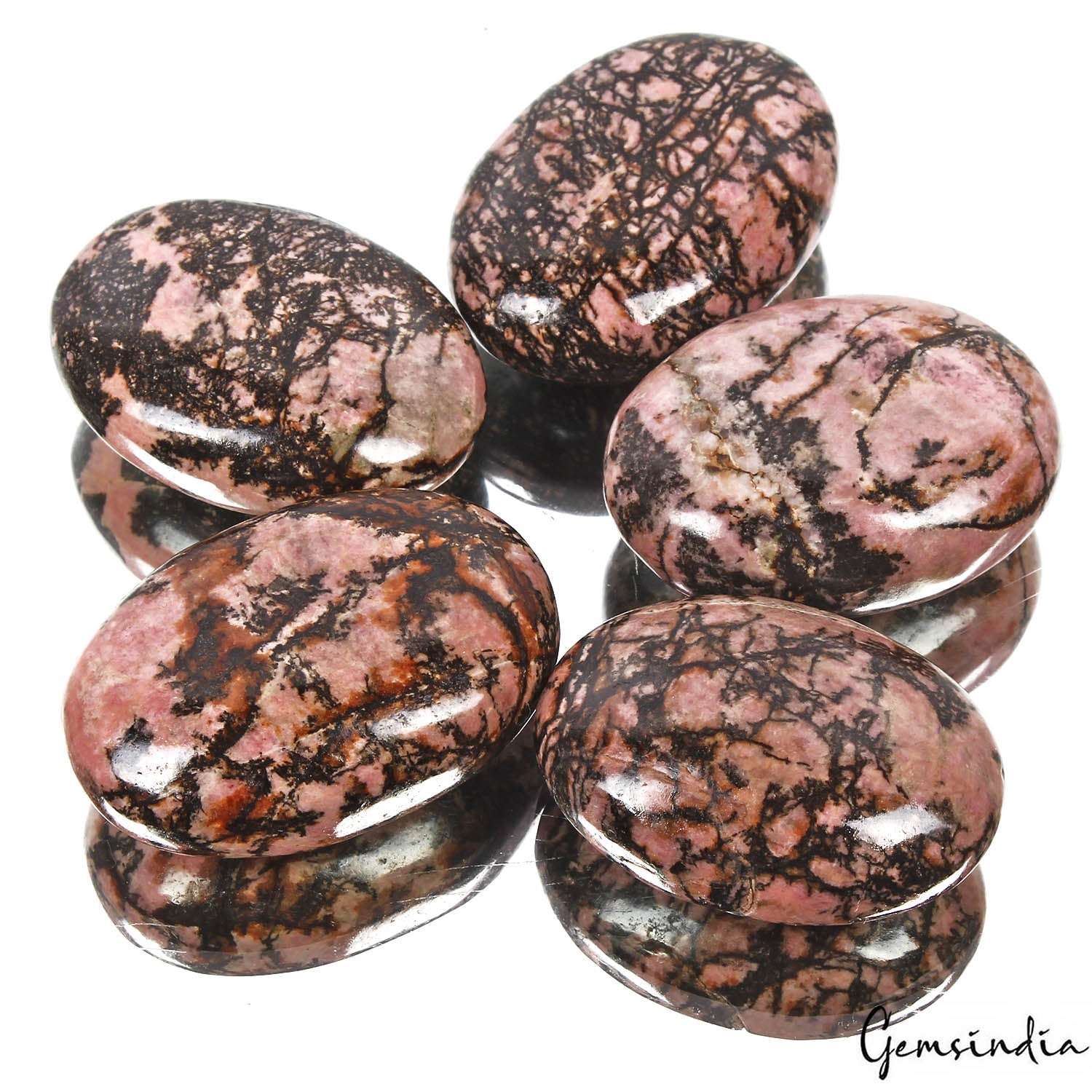 2520 Ct/5 Pcs Natural Untreated Bi-Color Rhodonite Oval Cab Healing Crystal Gems