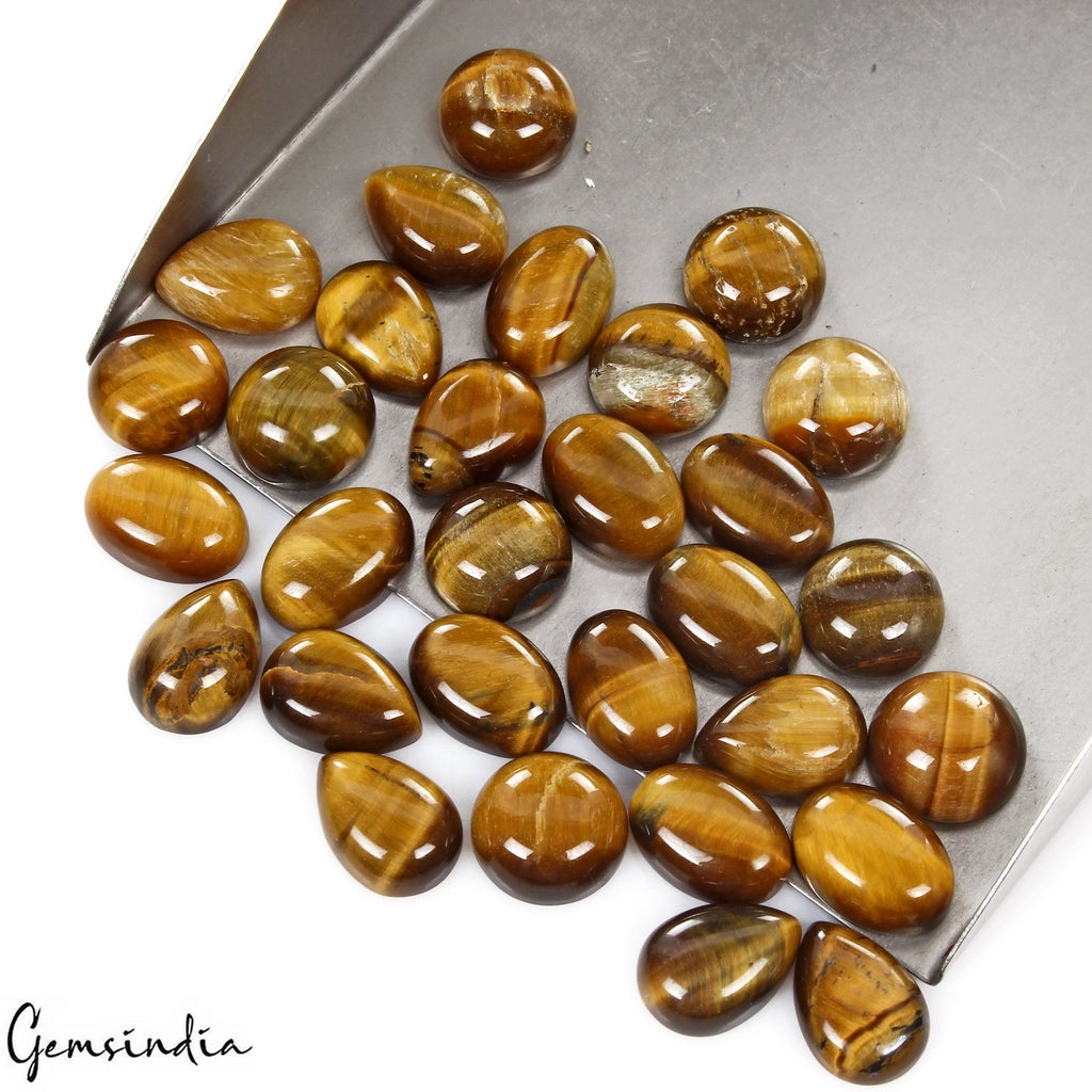 30 Pcs Natural Tiger Eye Mix Cabochon Shape Loose Gemstones for Jewelry~12-14mm