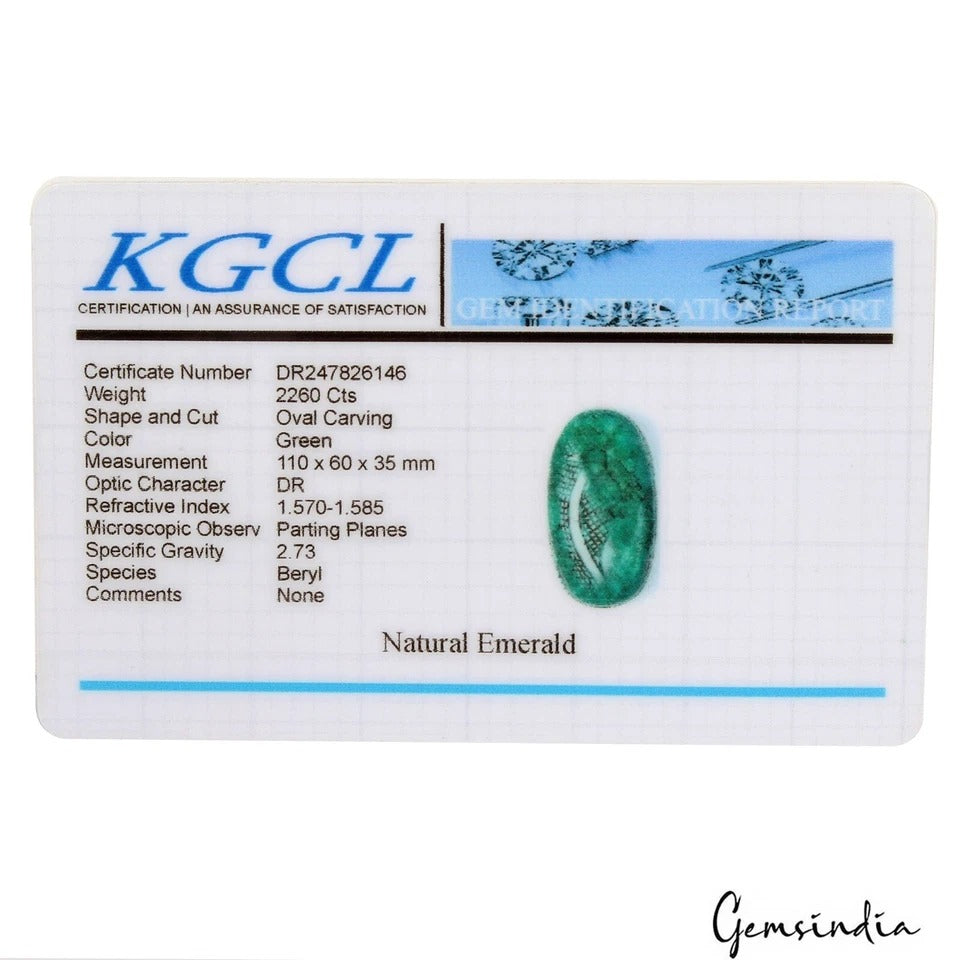 Brazilian Emerald Loose Gemstone, Oval Carved, Color Enhanced — 110 x 60 x 35 mm, 2260 Ct, Brazil
