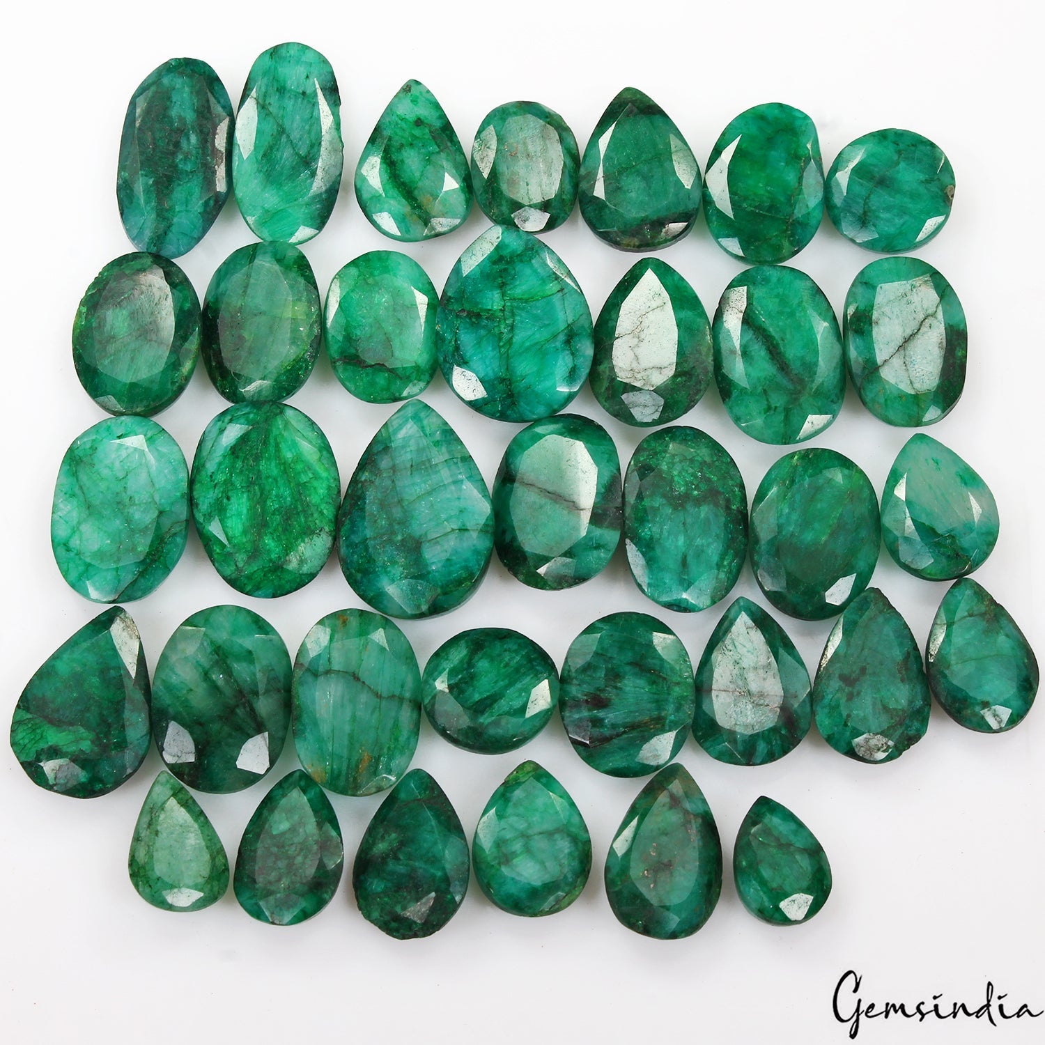 500 Ct/35 Pc Natural Brazilian Green Emerald Mix Cut Loose Faceted Gemstones Lot