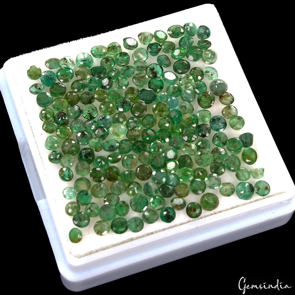 13.50 Ct Natural Colombian Emerald Round Cut Faceted Loose Gemstones lot 163 Pc