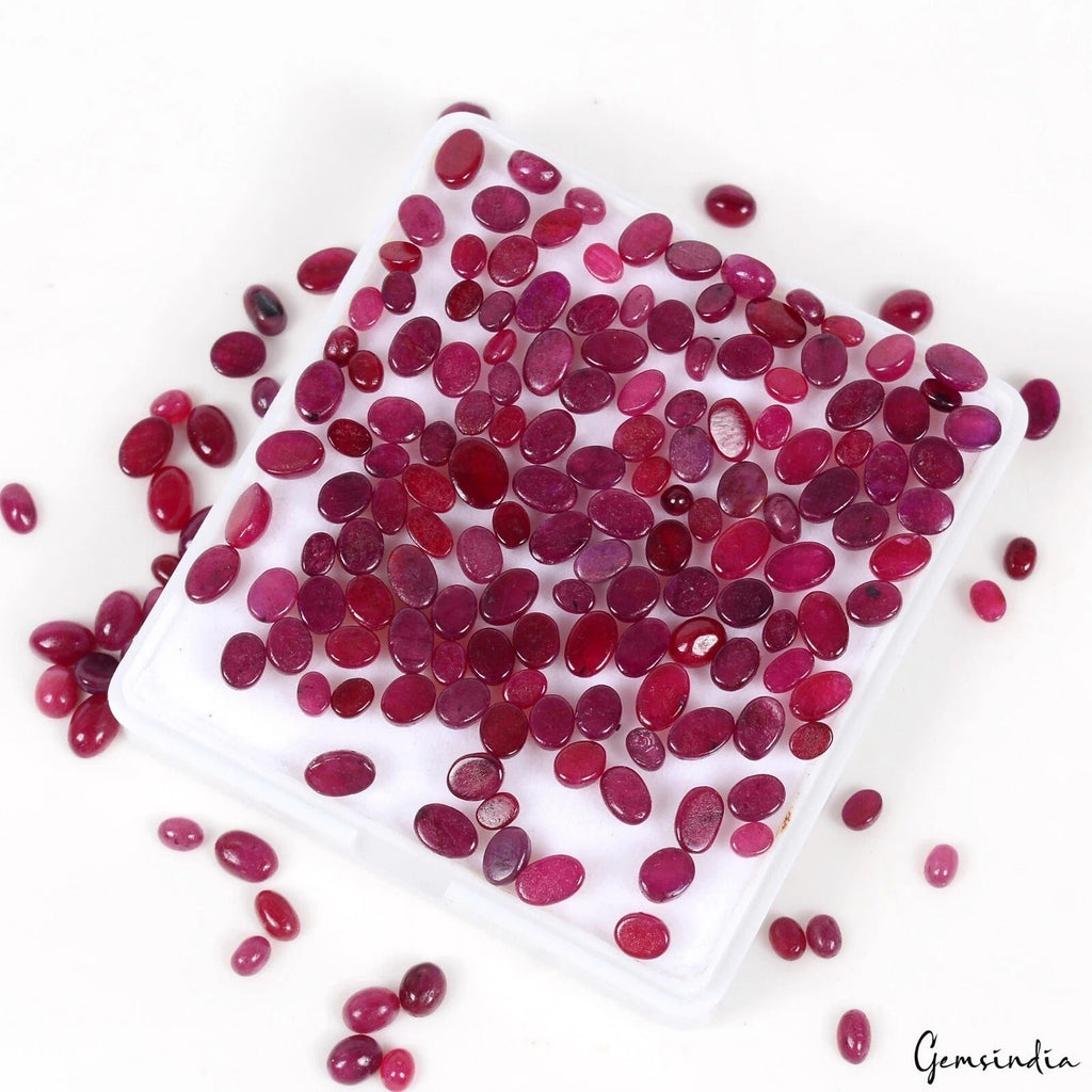 190 Pcs Natural Top Red-Pink Ruby Oval Cab Madagascar Treated Gemstone 106.20 Ct