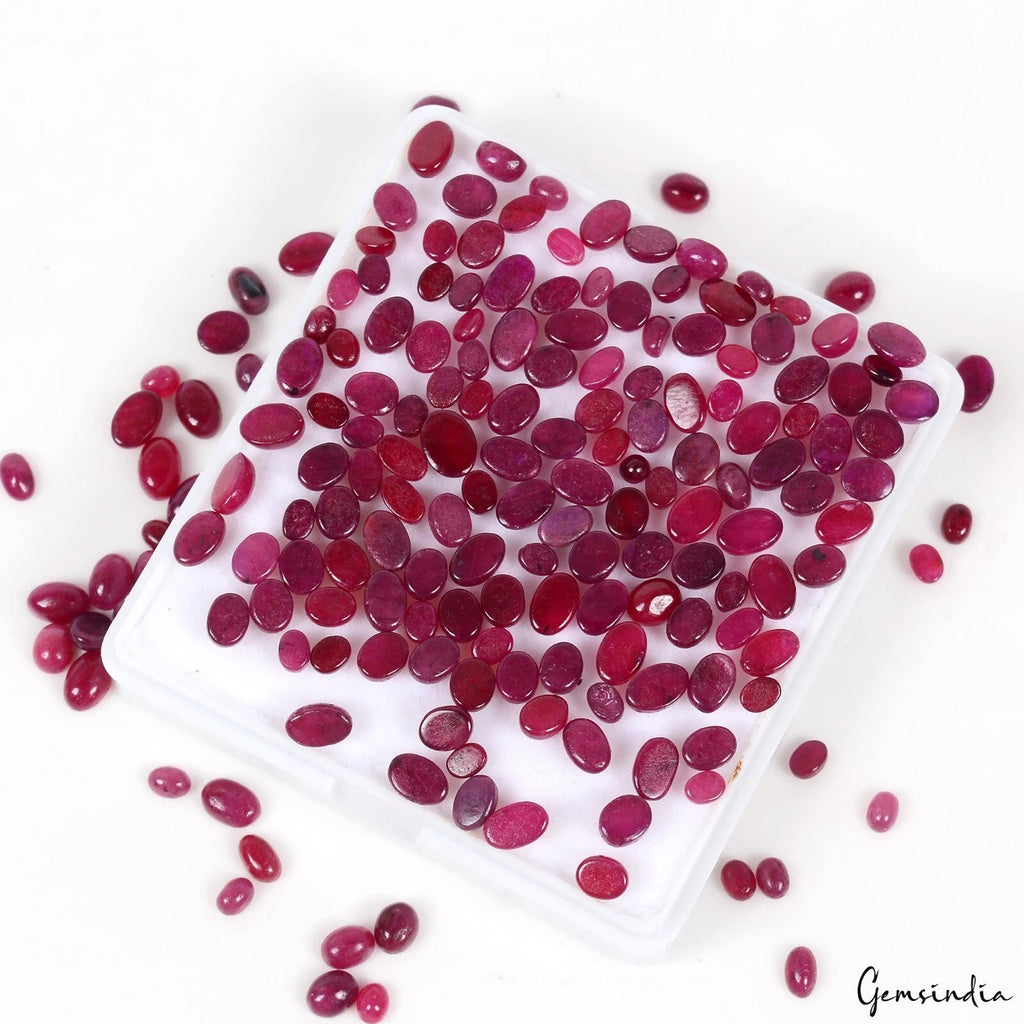 Ruby Lot, Cabochon, Oval Cabochon, Color Enhanced — 190 Pieces, 4mm to 6mm, 106.20 Ct, Madagascar