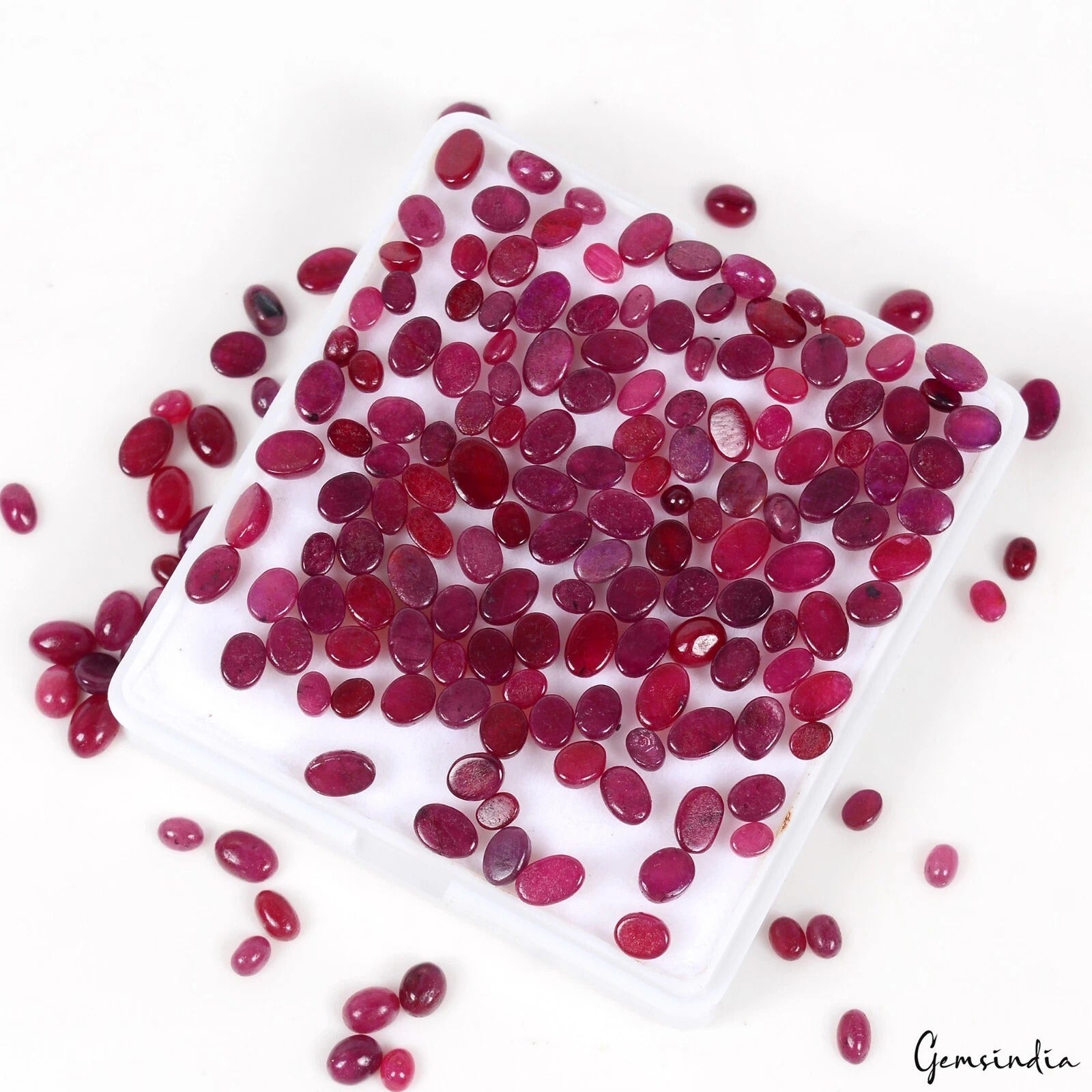 Ruby Lot, Cabochon, Oval Cabochon, Color Enhanced — 190 Pieces, 4mm to 6mm, 106.20 Ct, Madagascar