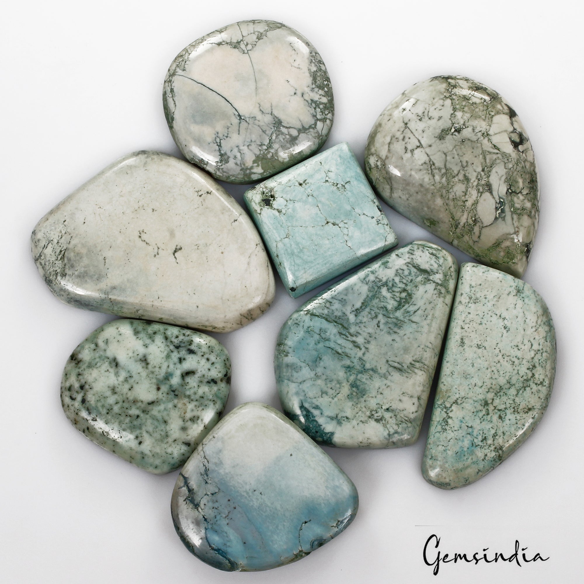 840 Cts/8 Pcs Natural Blue Turquoise Mix Cab 27mm-55mm Loose Wholesale Gems Lot
