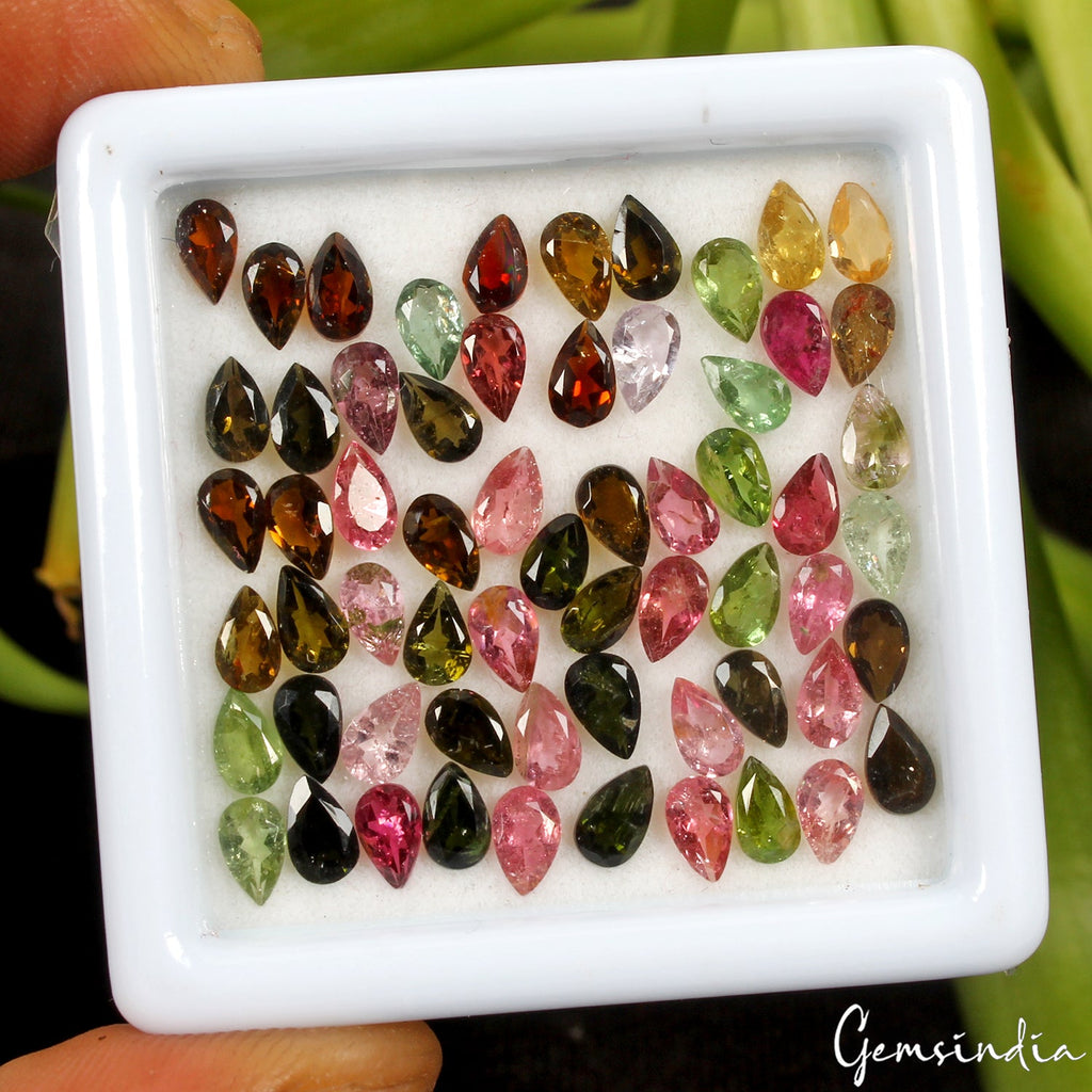 5x3mm Pear Cut Natural Unheated Multi Color Tourmaline Loose Gemstones ~ 61 Pcs