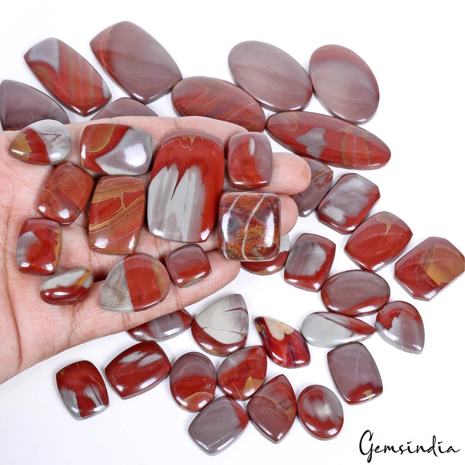 Jasper Lot, Cabochon, Untreated, Bi-Color — 39 Pieces, 14mm to 50mm, 1000 Ct, Madagascar