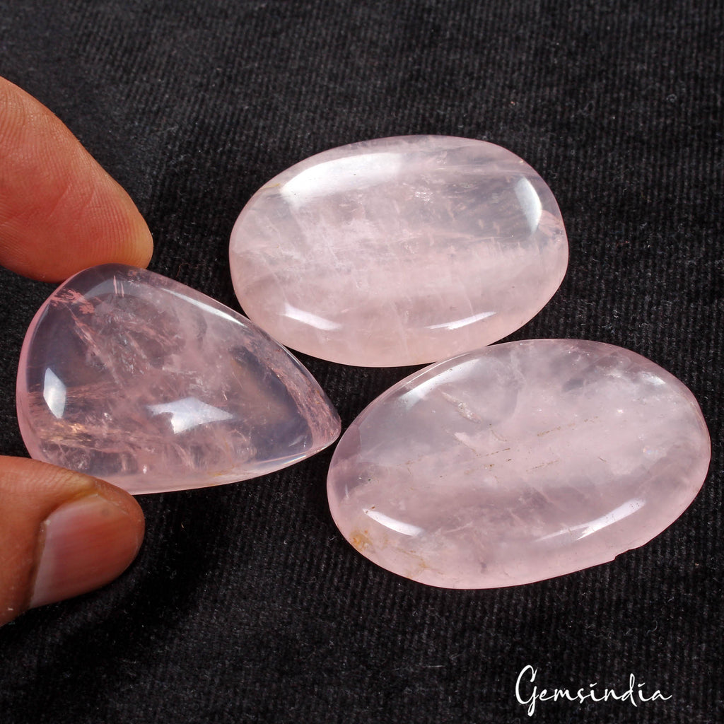 300 Cts/3 Pcs Natural Untreated Pink Rose Quartz Mix Cab Loose Gems For Pendants
