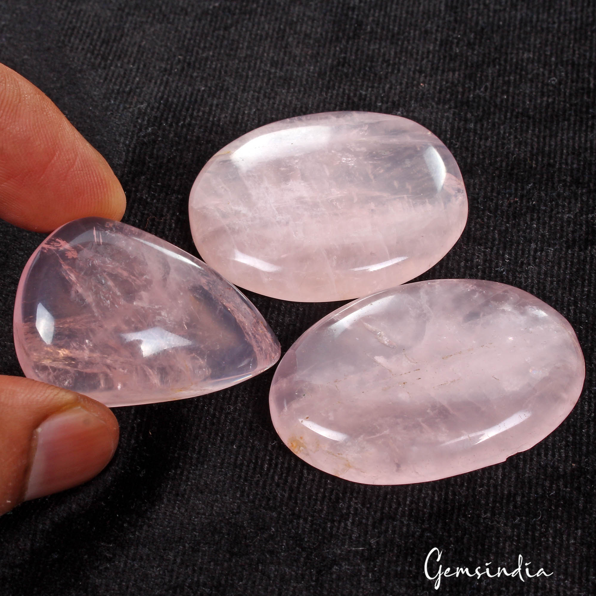 300 Cts/3 Pcs Natural Untreated Pink Rose Quartz Mix Cab Loose Gems For Pendants