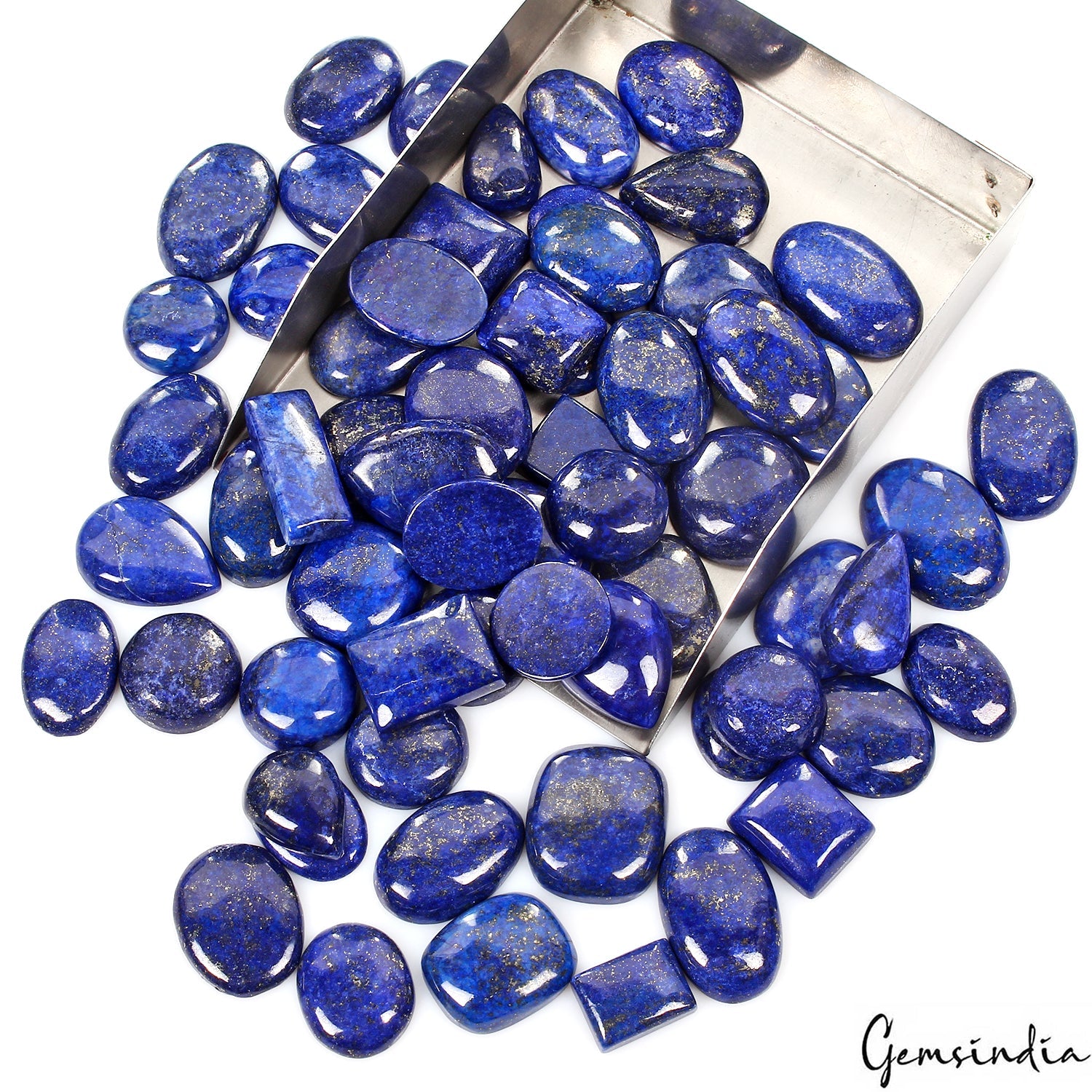1500 Cts/64 Pcs Natural Blue Lapis Lazuli Gold Pyrite Mix Cabochon Gemstones Lot