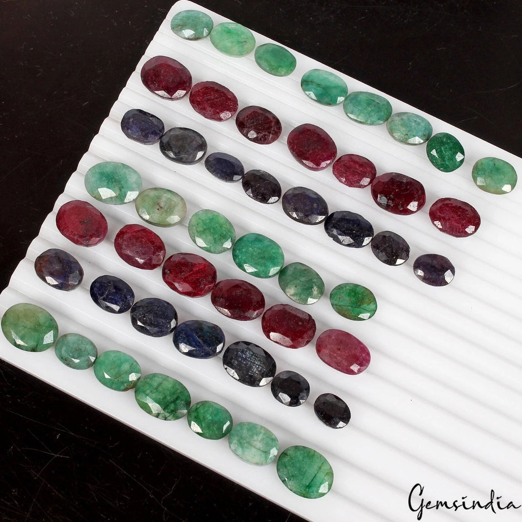 Certified 500 Cts/48 Pcs Natural Multi Color Ruby Emerald Sapphire Oval Cut Gems