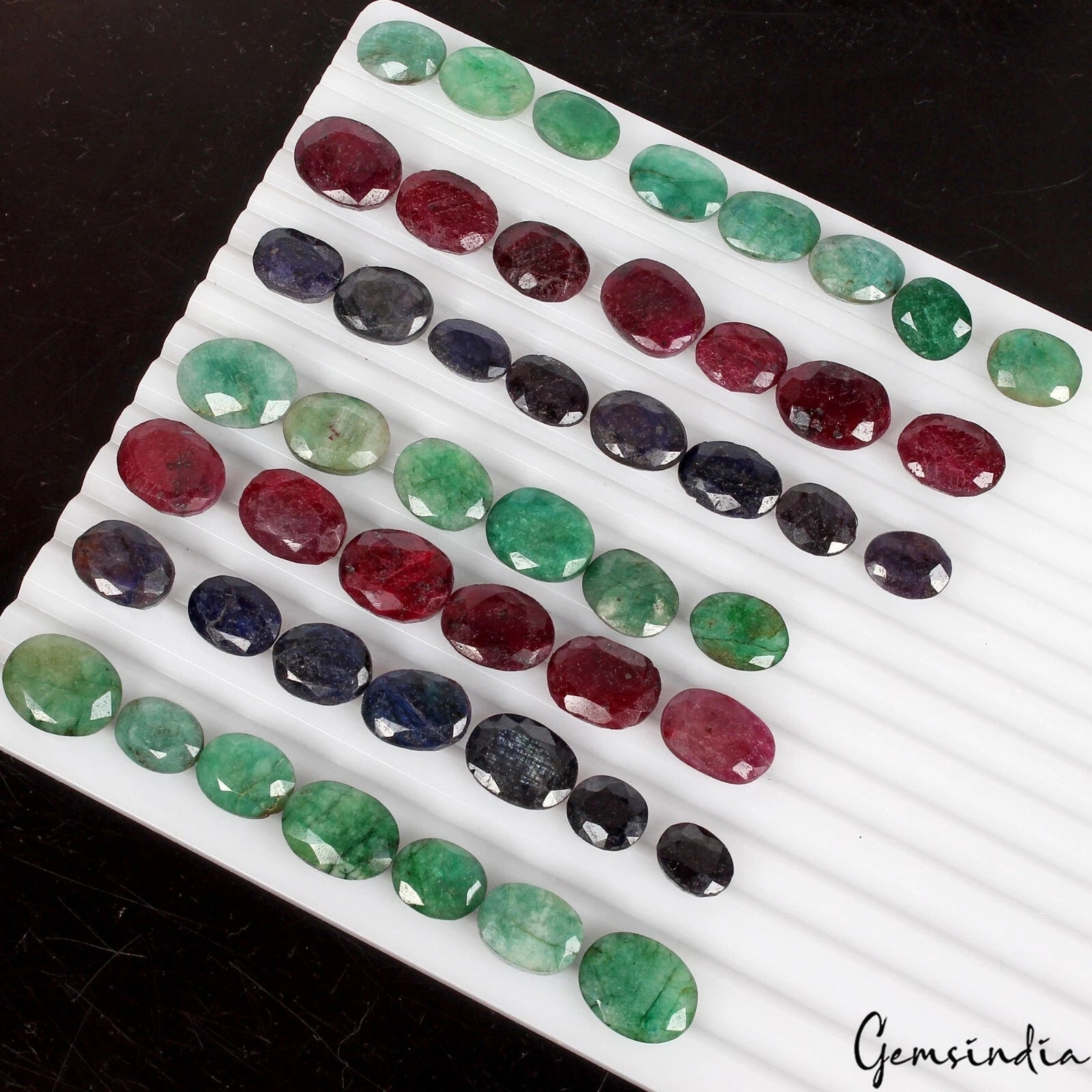 Certified 500 Cts/48 Pcs Natural Multi Color Ruby Emerald Sapphire Oval Cut Gems