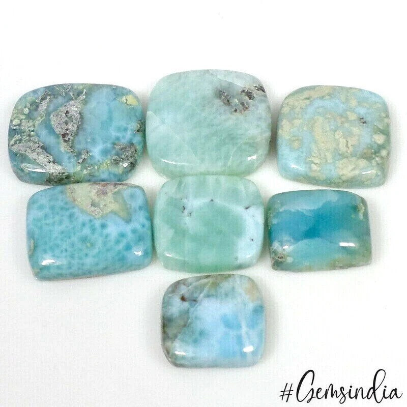 180 Cts/7 Pcs Natural Untreated Blue Larimar Cushion Cab Loose Gems For Jewelry