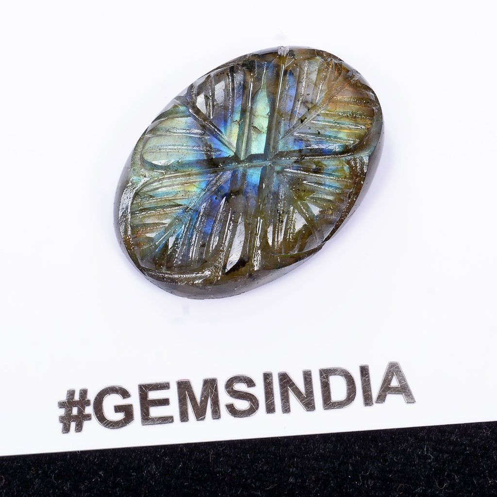 Certified 42.90 Cts Natural Multi Color Shine Labradorite Oval Carved Loose Gem