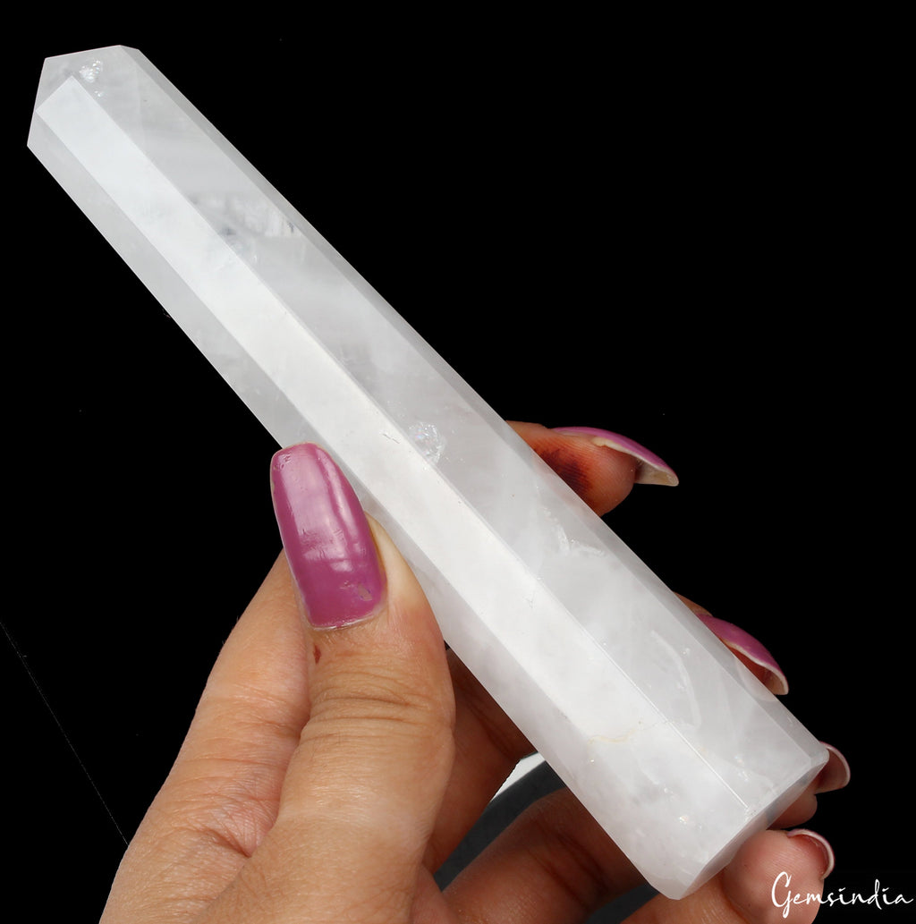 136 Gm/5.3" Natural White quartz obelisk crystal tower wand point Reiki healing