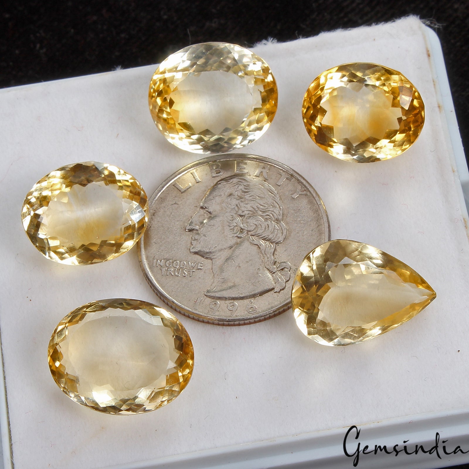 63.50 Ct 5pc Lot 15-18mm VVS Oval Pear Natural Yellow Citrine - Brazil, Gemstone
