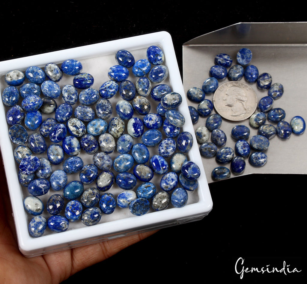 110 Pcs Natural Lapis Lazuli 10mmx8mm Calibrated Loose Oval Cabochon Gemstones