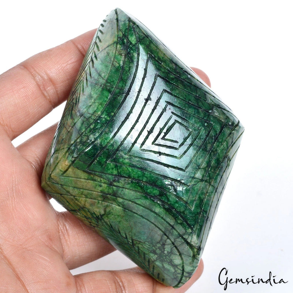1820 Cts Natural Green Emerald Hand Carved Loose Brazilian Fancy Shape Gemstone
