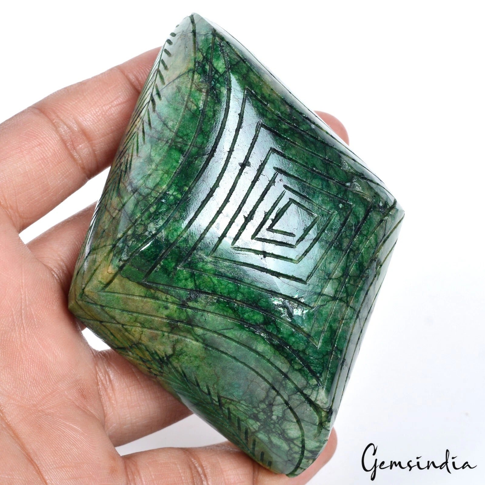 1820 Cts Natural Green Emerald Hand Carved Loose Brazilian Fancy Shape Gemstone