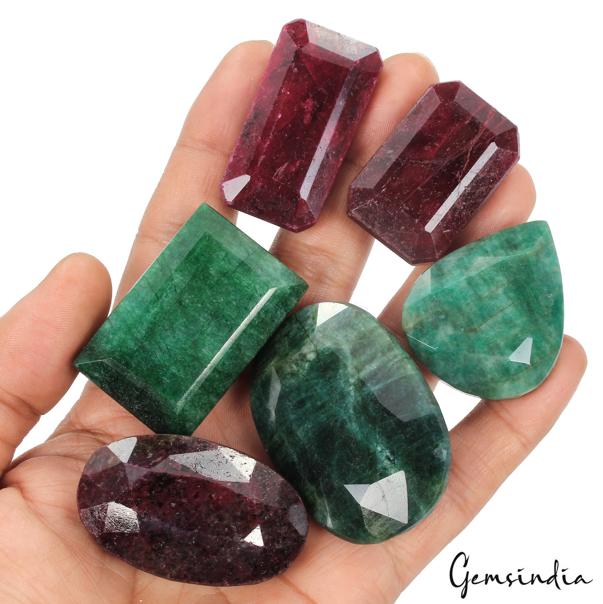 Natural Red Ruby & Green Emerald Mix Cut 38-55mm Pendant Size Loose Gems 1600 Ct