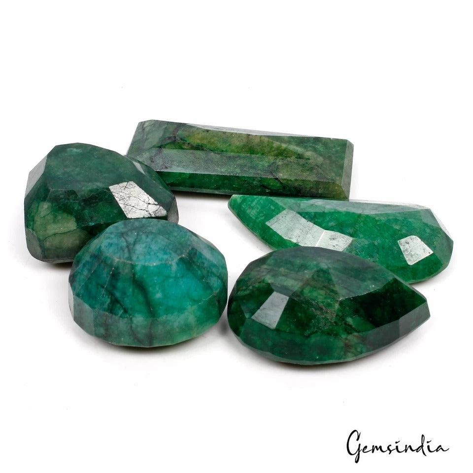 680 Cts Natural Green Brazilian Emerald Mix Cut Loose 31mm-53mm Gemstones Lot