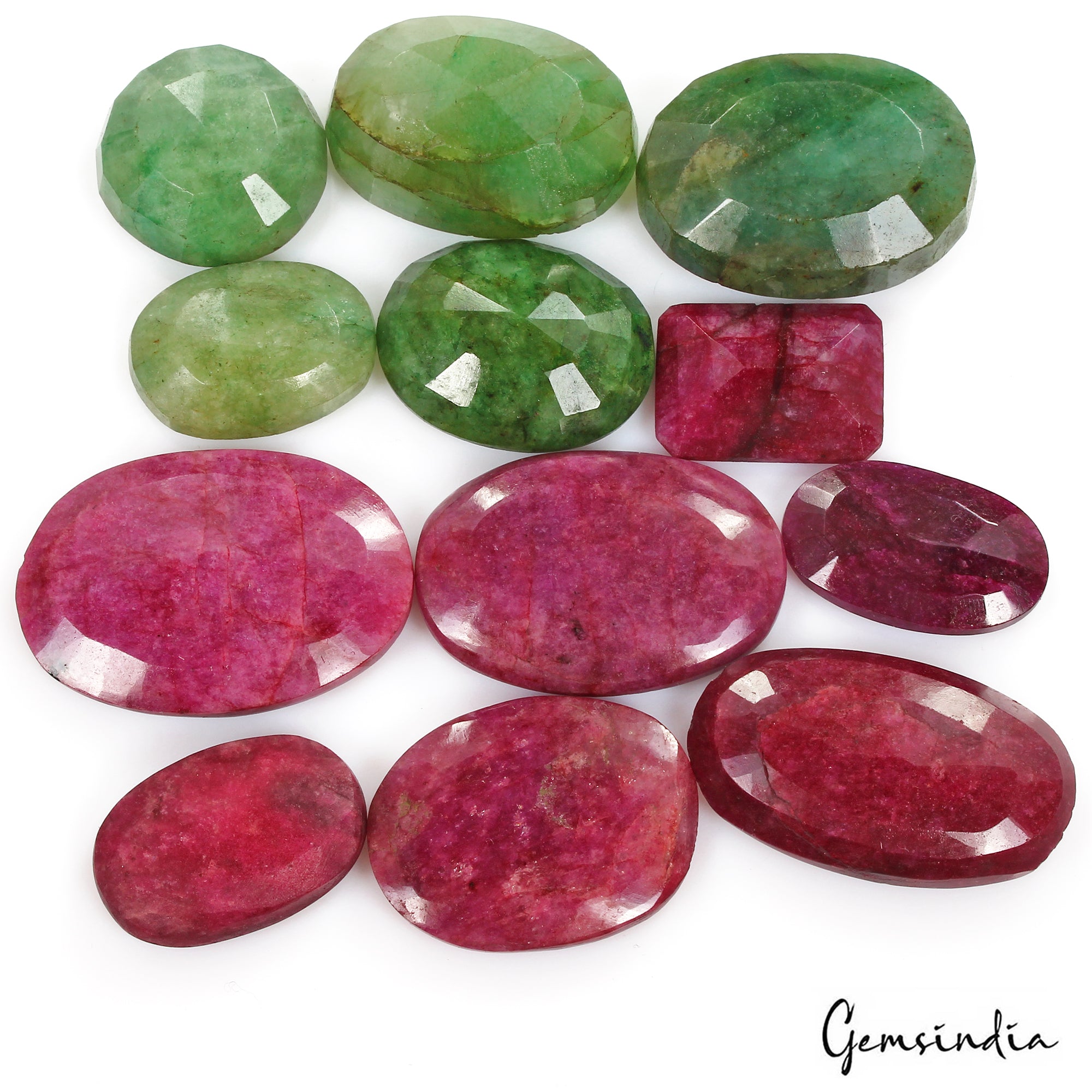 720 Ct/13 Pcs Natural Red Beryl/Green Emerald Mix Cut Loose Gems Lot For Jewelry