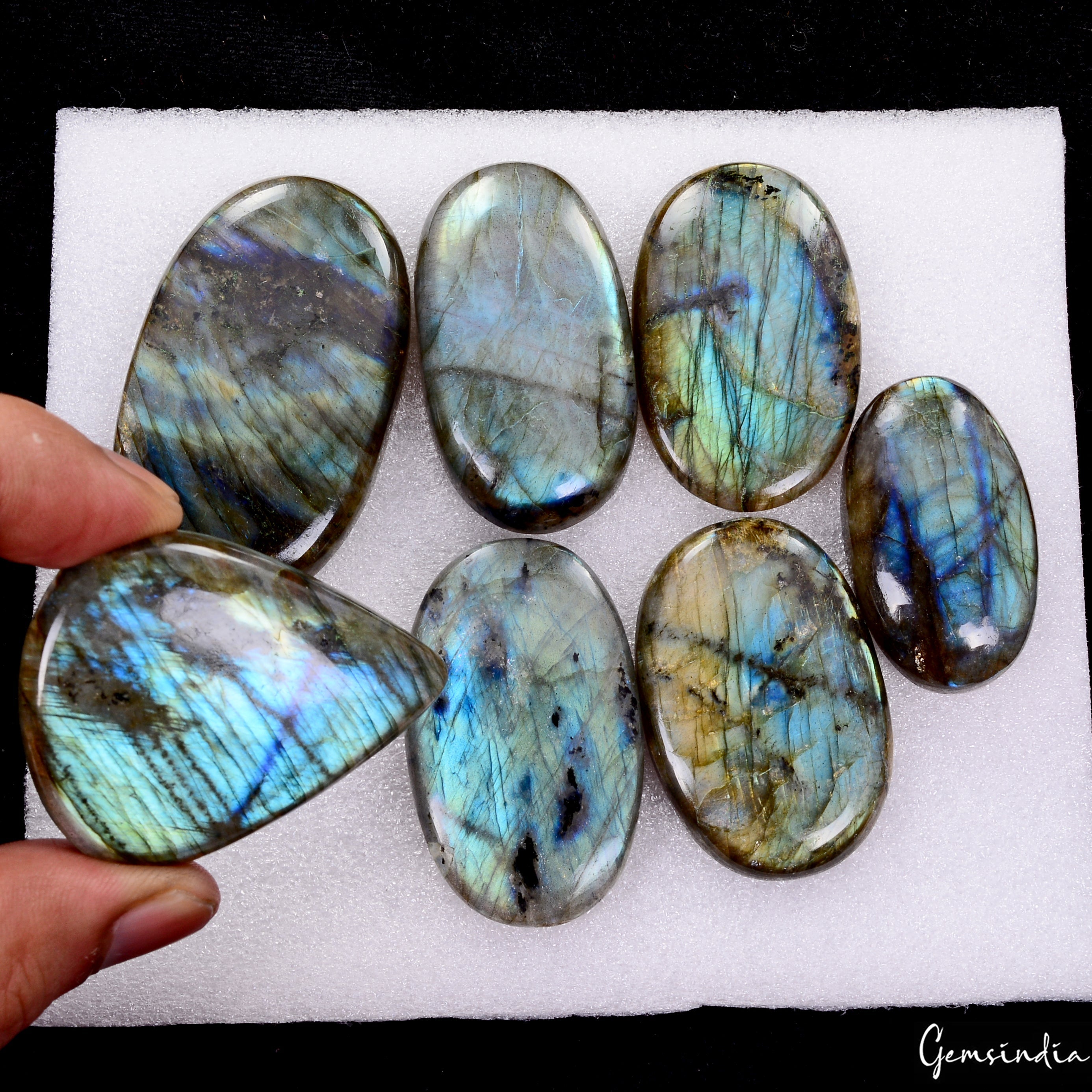 7 Pcs Natural Labradorite 42-60mm Huge Flashy Loose Untreated Cabochon Gemstones