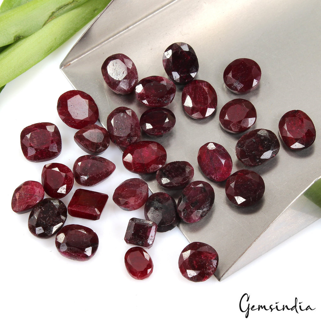 200 Cts/29 Pcs Natural Red Ruby Mixed Cut Loose Faceted 8-14mm Jewelry Gems Lot