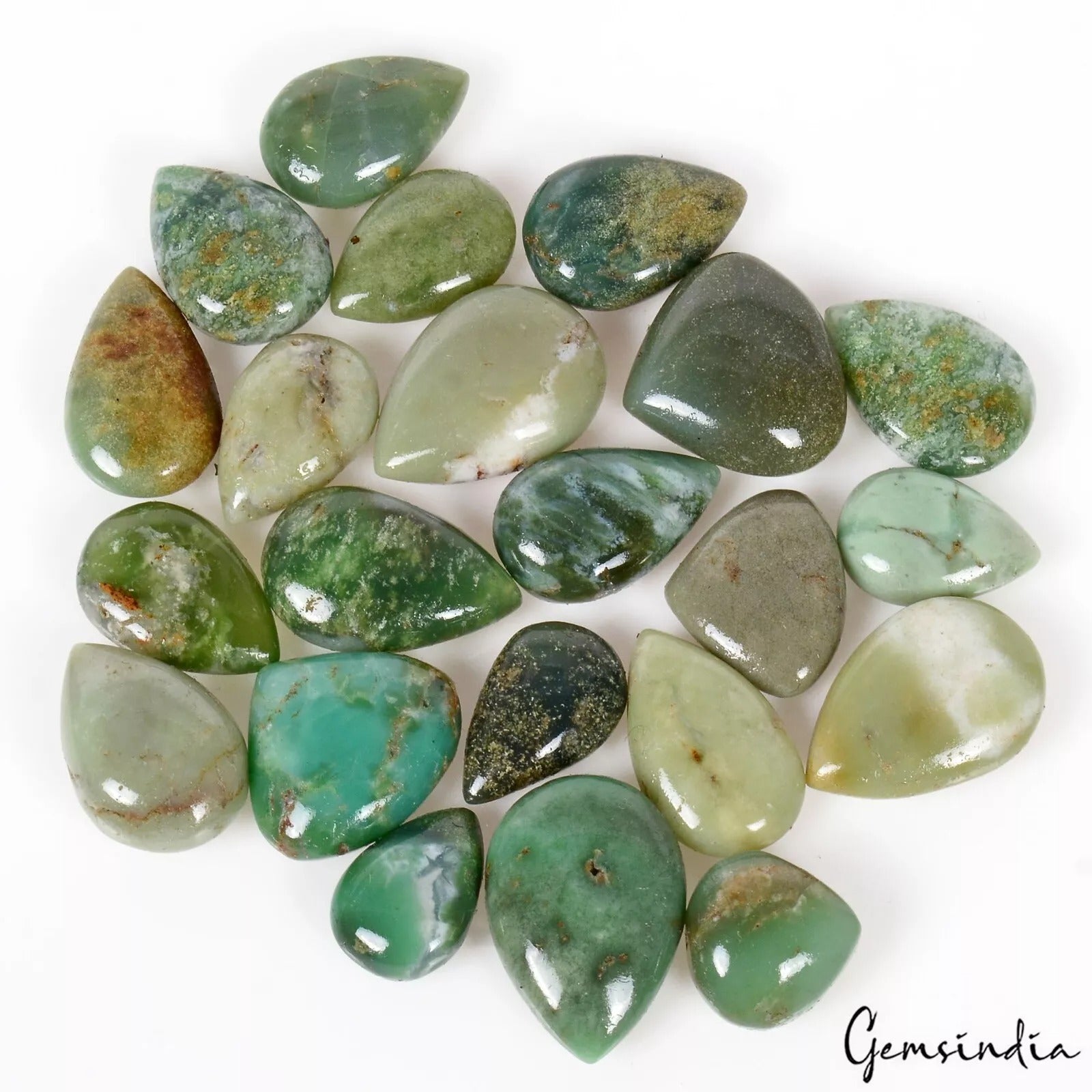 143.50Ct Natural Untreated Chrysoprase Pear Cab Loose Gems Lot 22 Pc For Jewelry