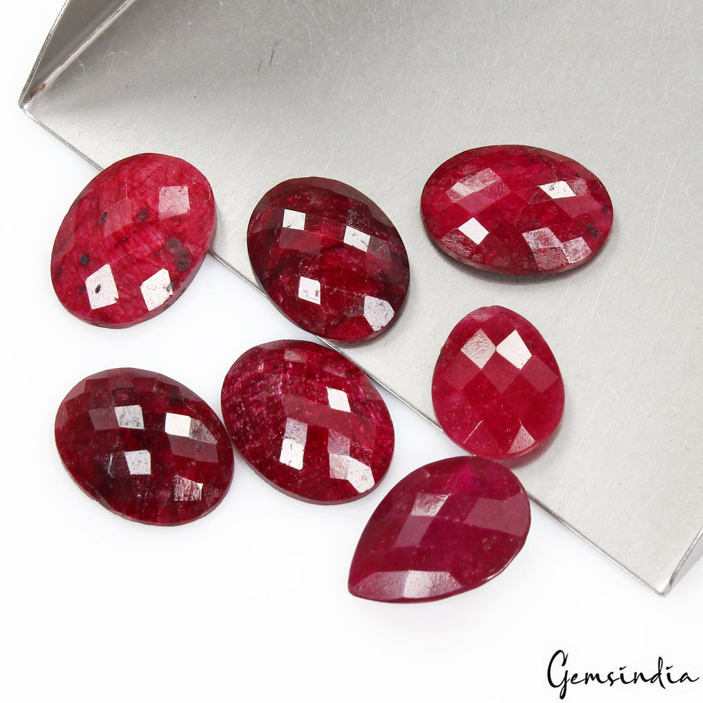 Certified 100 Cts/7 Pcs Natural Red Ruby Mix Checker Cut Loose Jewelry Gemstones