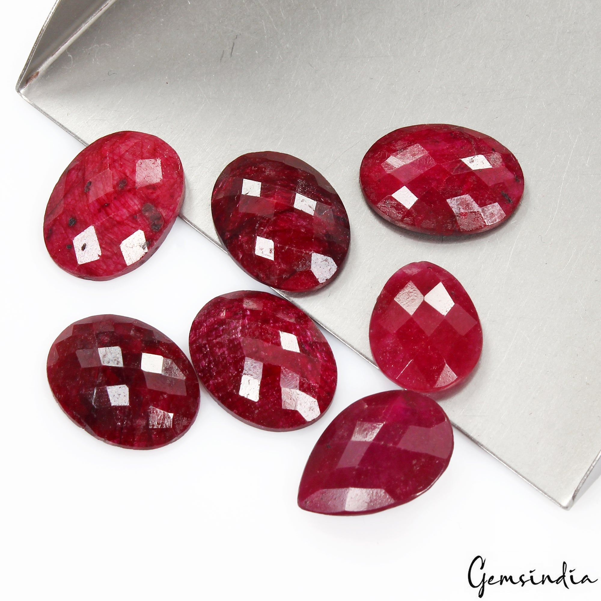 Certified 100 Cts/7 Pcs Natural Red Ruby Mix Checker Cut Loose Jewelry Gemstones