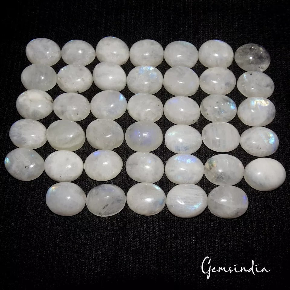Moonstone Lot, Cabochon, Untreated, Blue — 40 Pieces, 11x9mm, 200 Ct