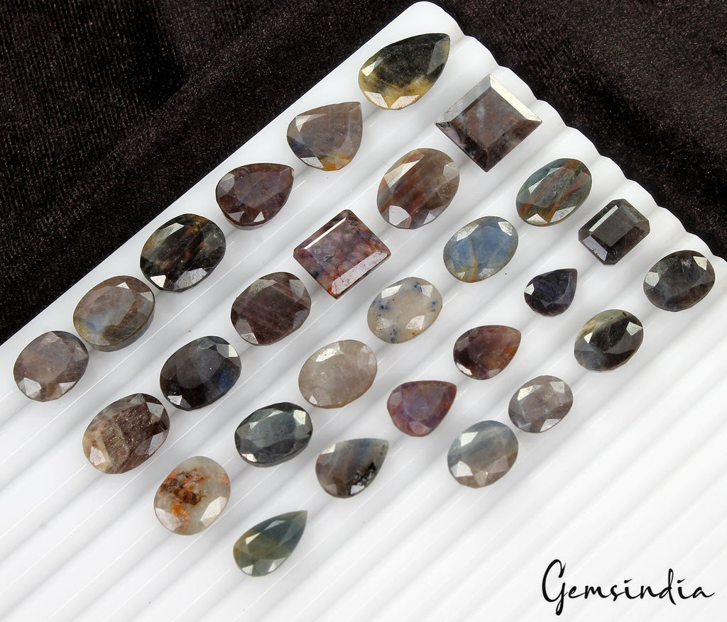 280 Ct/28 Pcs Natural Untreated Blue Gray Sapphire Mixed Cut Loose Gemstones Lot