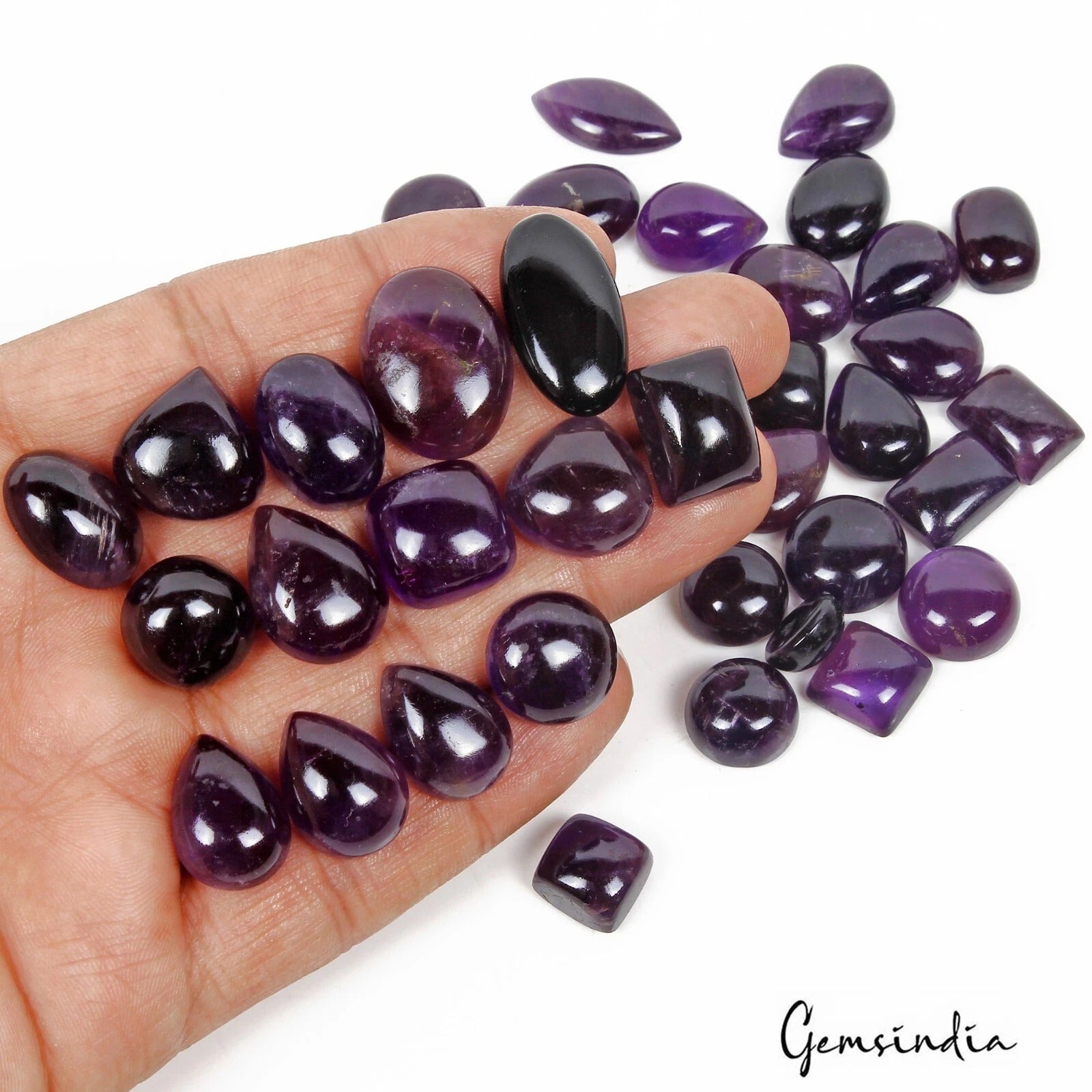 Amethyst Lot, Cabochon, Untreated, Purple — 38 Pieces, 11mm to 24mm, 400 Ct