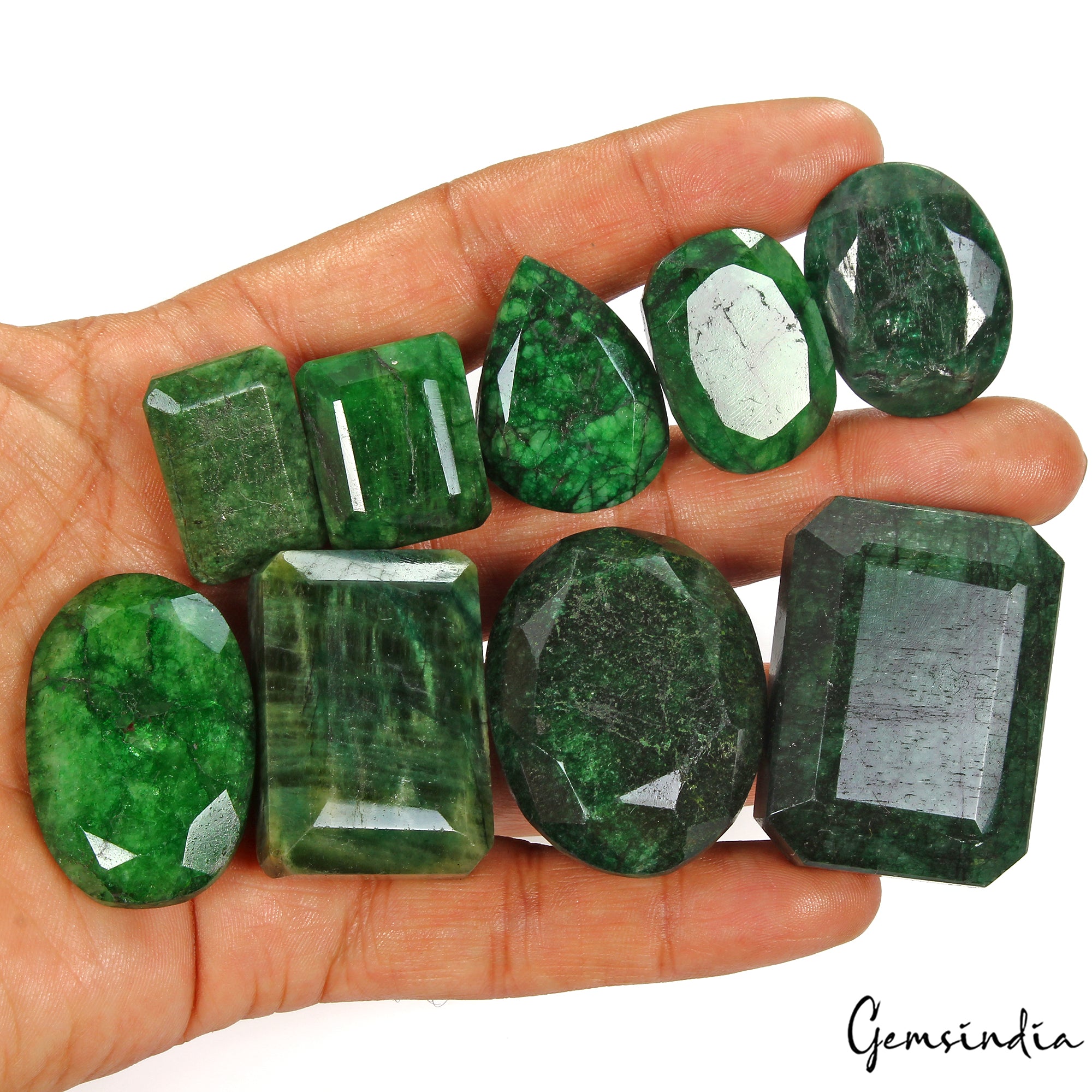 Emerald Lot, Loose Gemstone, Color Enhanced, Green — 9 Pieces, 23mm to 42mm, 1050 Ct, Brazil