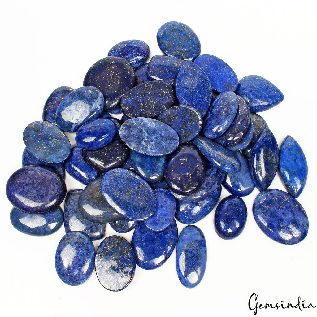 1400 Cts/50 Pcs Natural Blue Lapis Lazuli w Gold Flecks Mixed Cab Loose Gems Lot