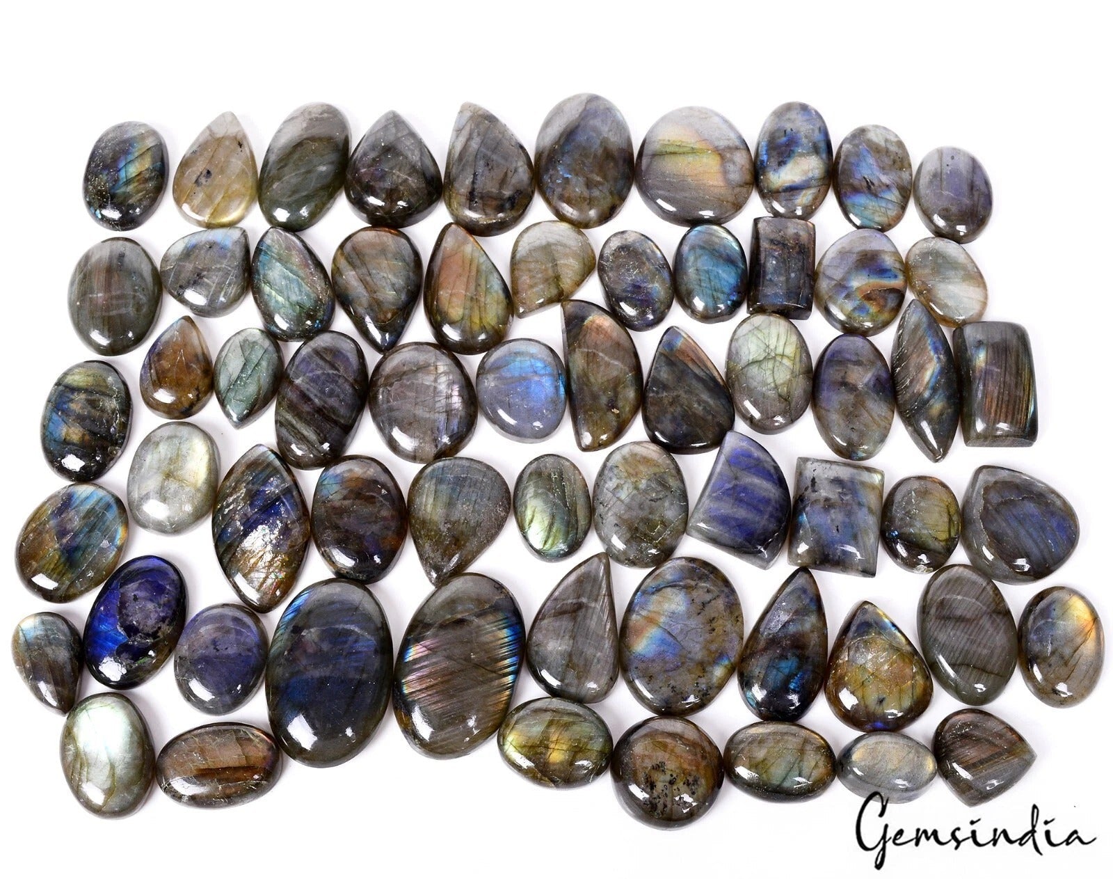 1600 Cts/62 Pcs Natural Multi Color Shine Labradorite Mix Cab Wholesale Gems Lot